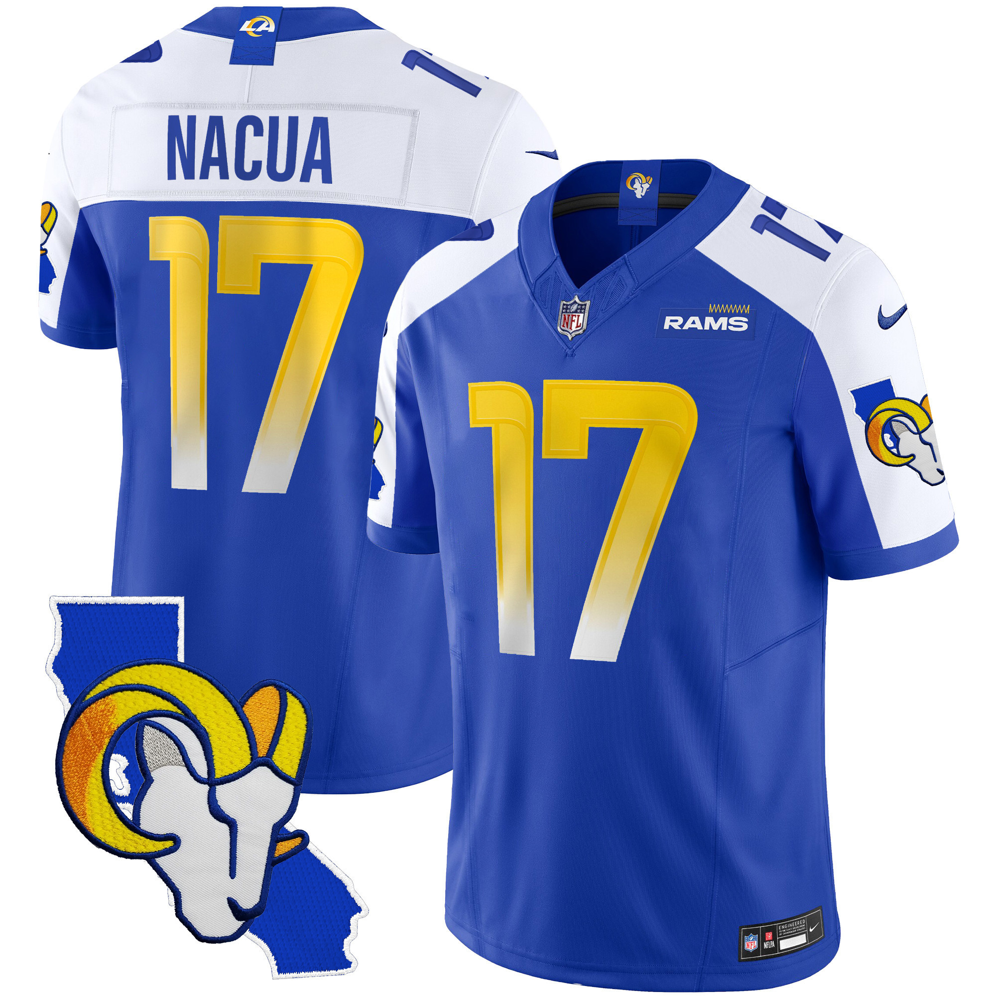 Puka Nacua Men's Los Angeles Rams California Patch Vapor Limited Royal Alternate Jersey - All Stitched