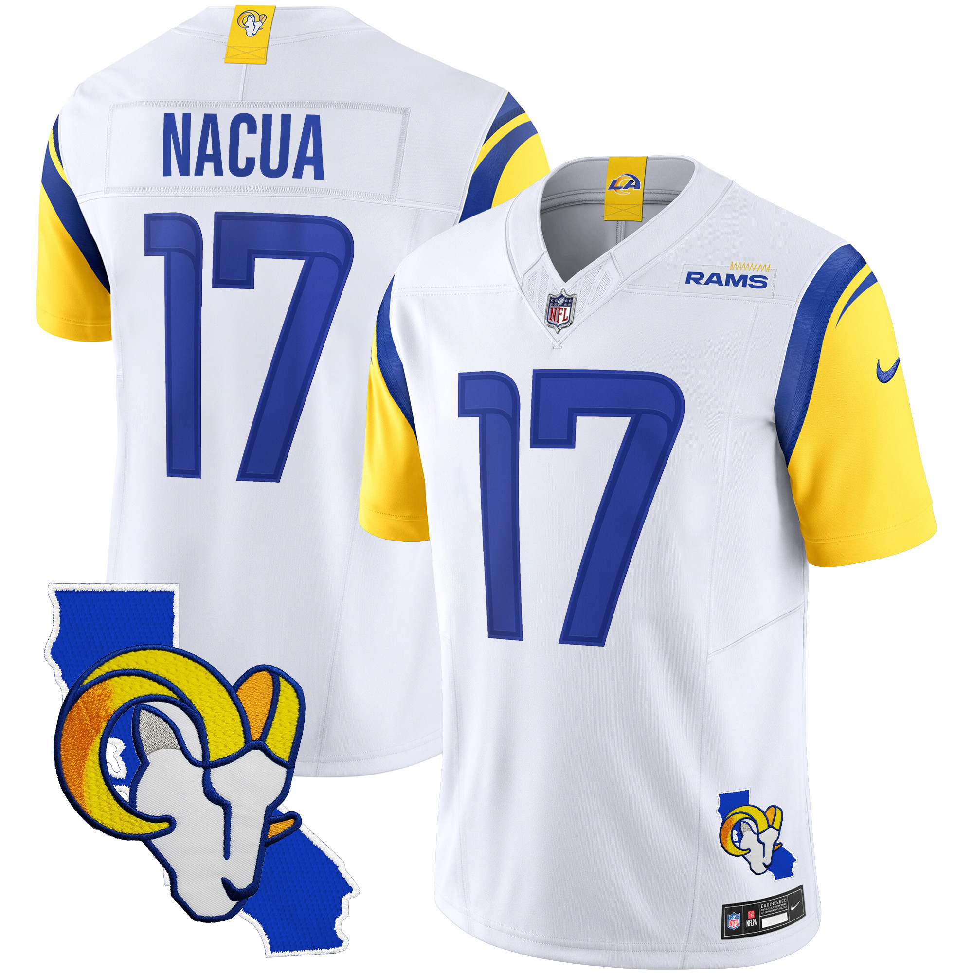 Puka Nacua Men's Los Angeles Rams California Patch Vapor Limited White Jersey - All Stitched