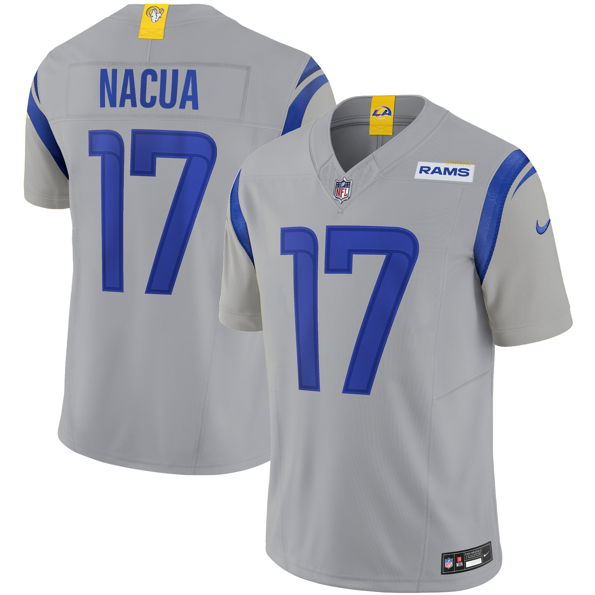 Puka Nacua Men's Los Angeles Rams Vapor Limited Gray Jersey - All Stitched