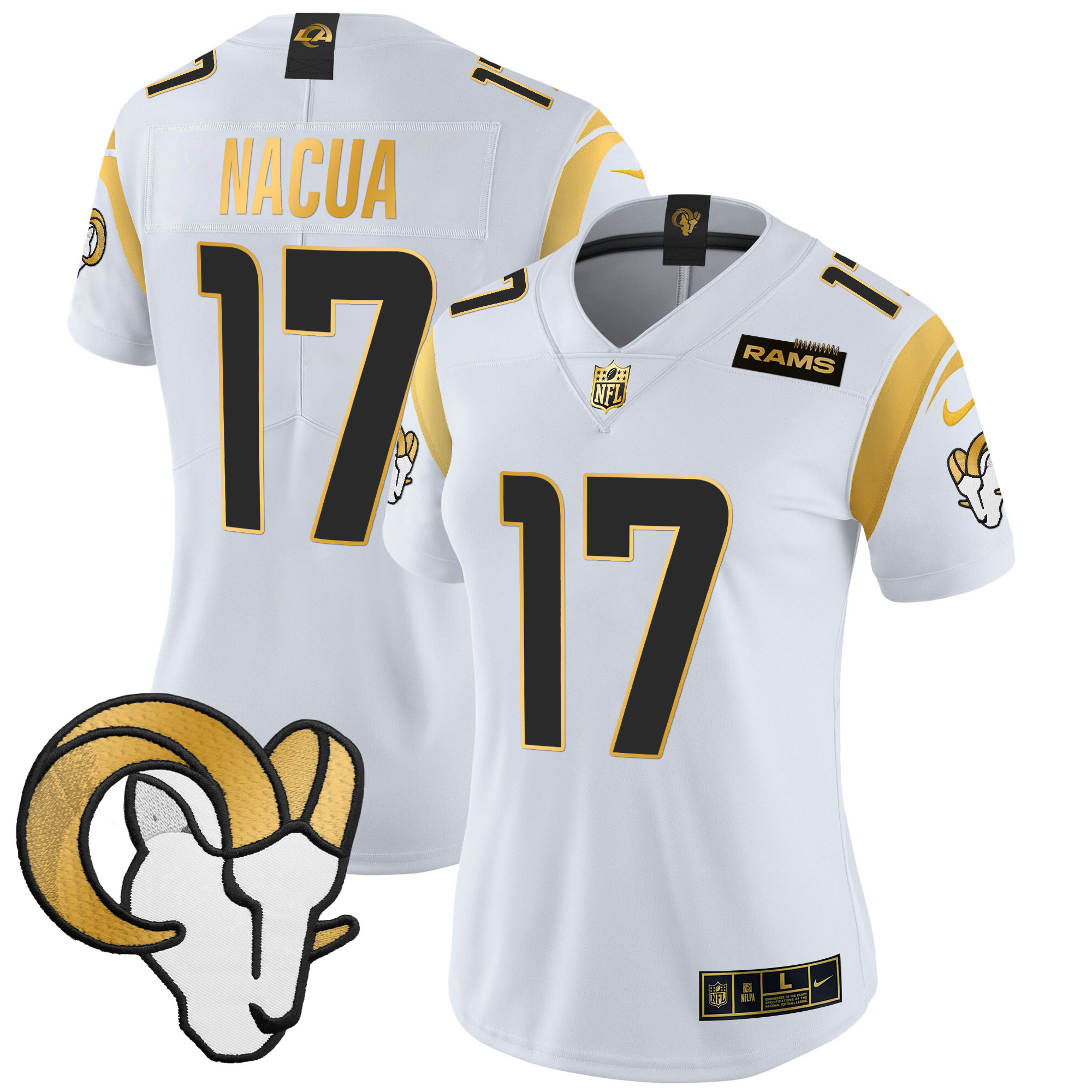 Puka Nacua Women's Los Angeles Rams 2024 Gold Vapor Limited White Gold Jersey - All Stitched