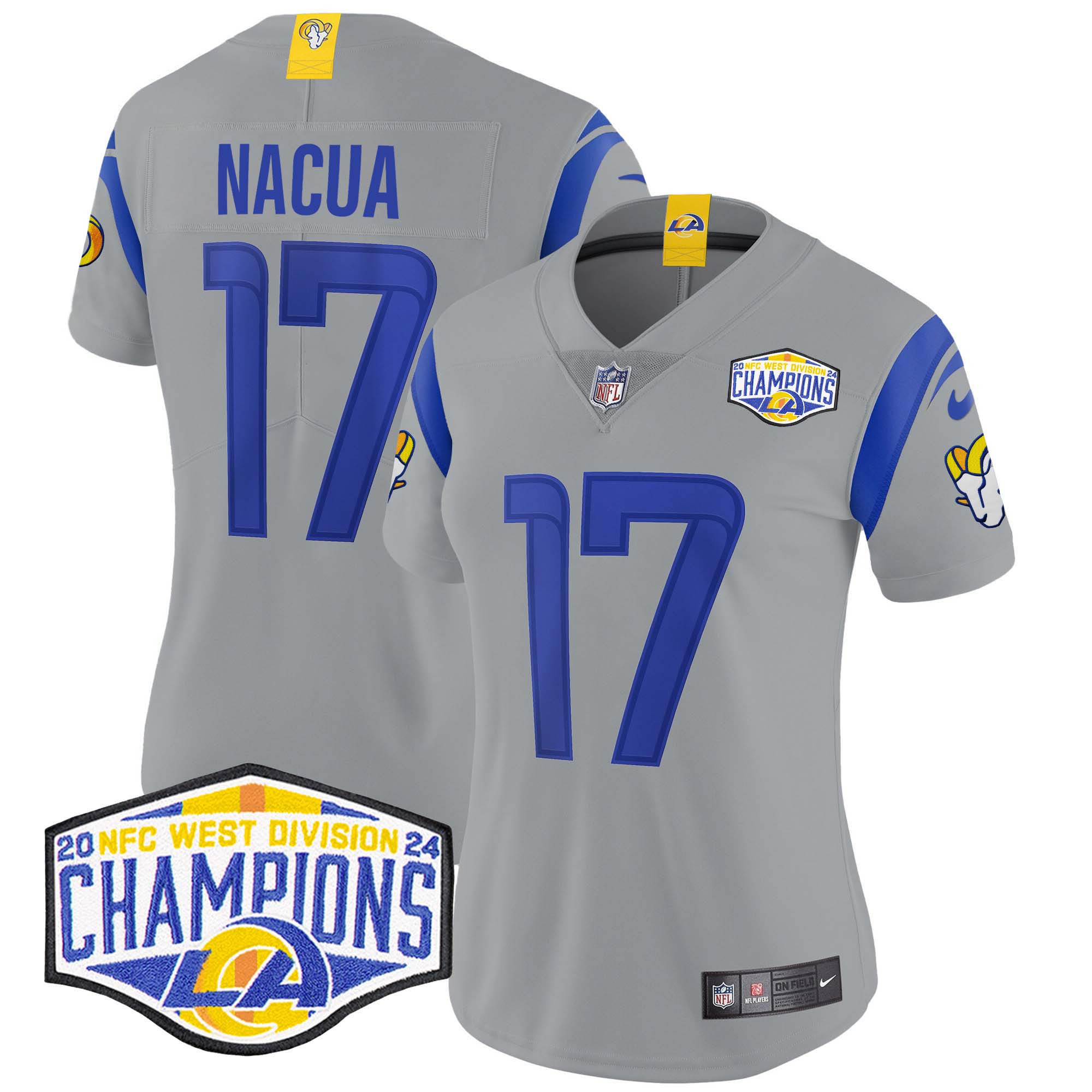 Puka Nacua Women's Los Angeles Rams 2024 NFC West Division Champions Vapor Limited Gray Jersey - All Stitched