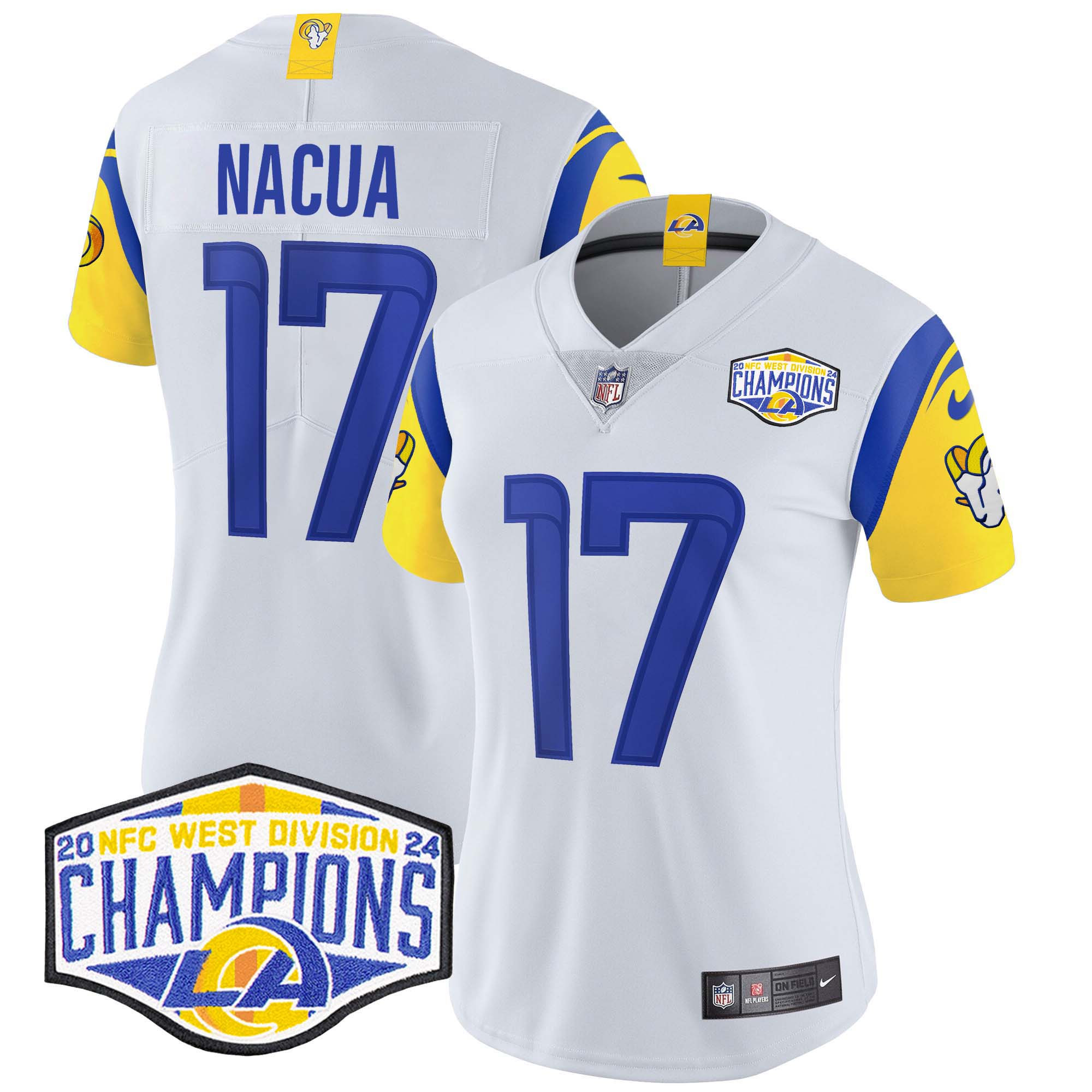 Puka Nacua Women's Los Angeles Rams 2024 NFC West Division Champions Vapor Limited White Jersey - All Stitched