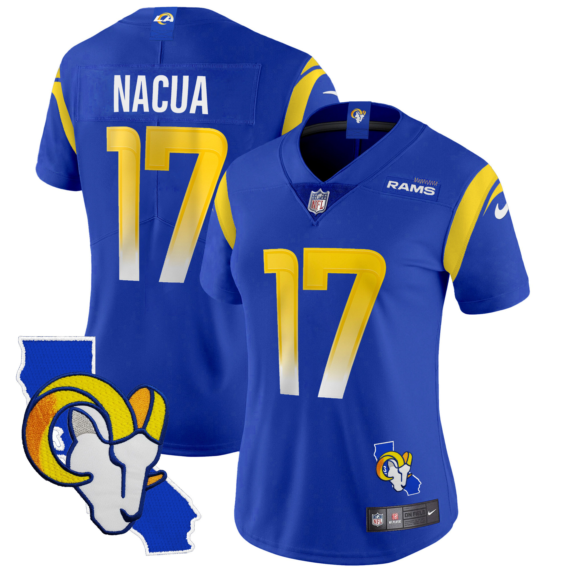 Puka Nacua Women's Los Angeles Rams California Patch Vapor Limited Royal Jersey - All Stitched