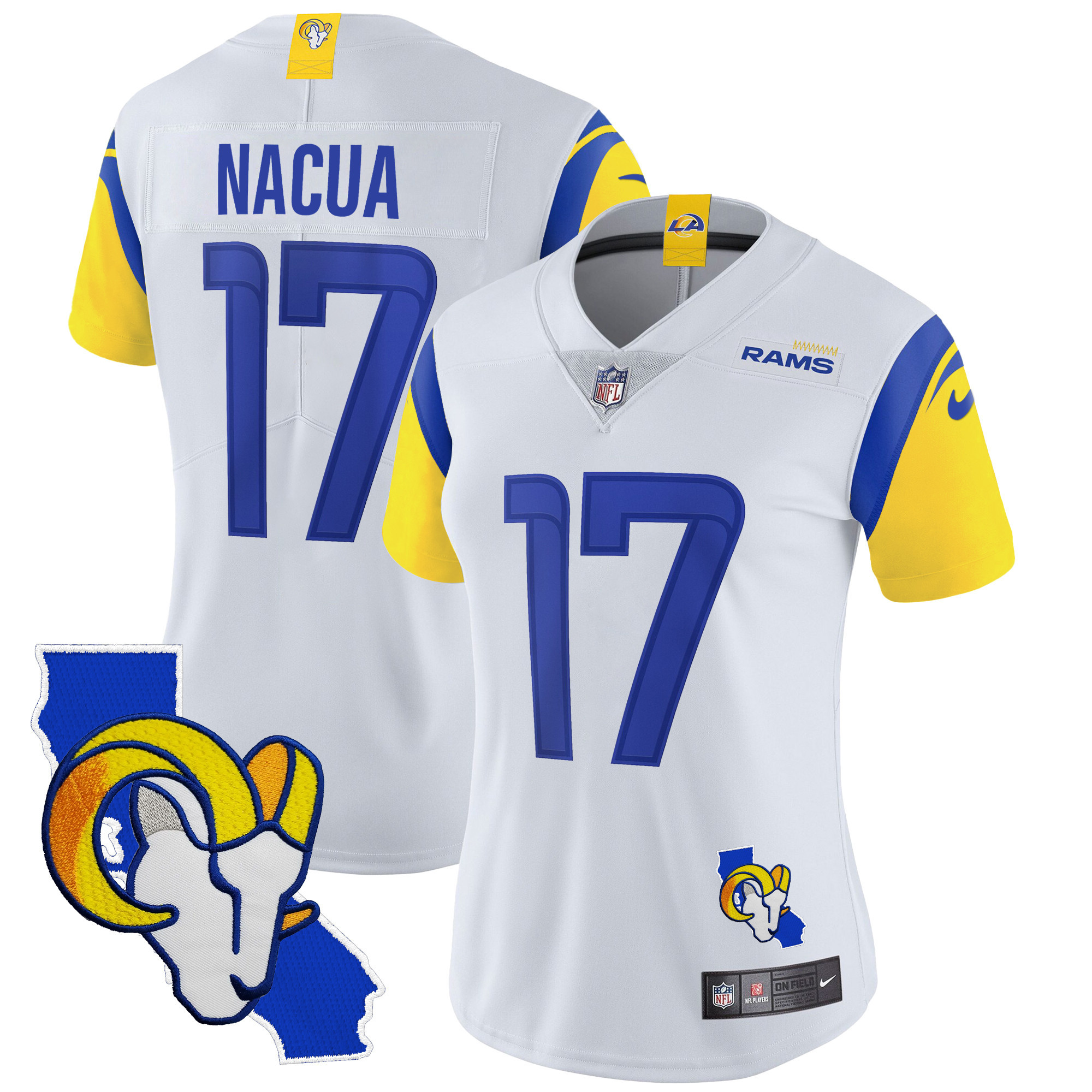 Puka Nacua Women's Los Angeles Rams California Patch Vapor Limited White Jersey - All Stitched