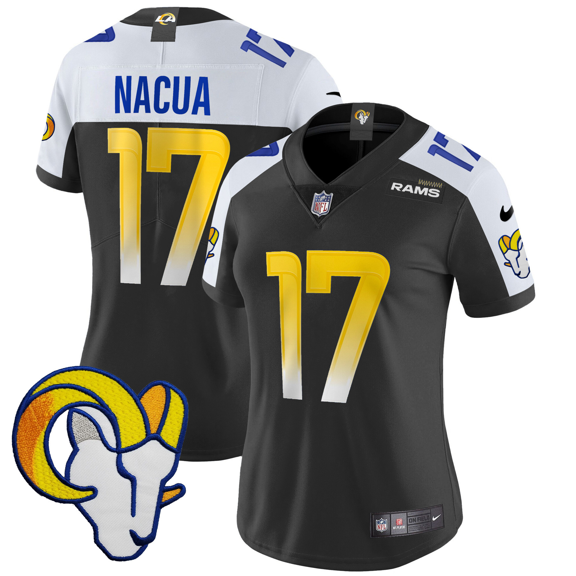 Puka Nacua Women's Los Angeles Rams Vapor Limited Black Alternate Jersey - All Stitched