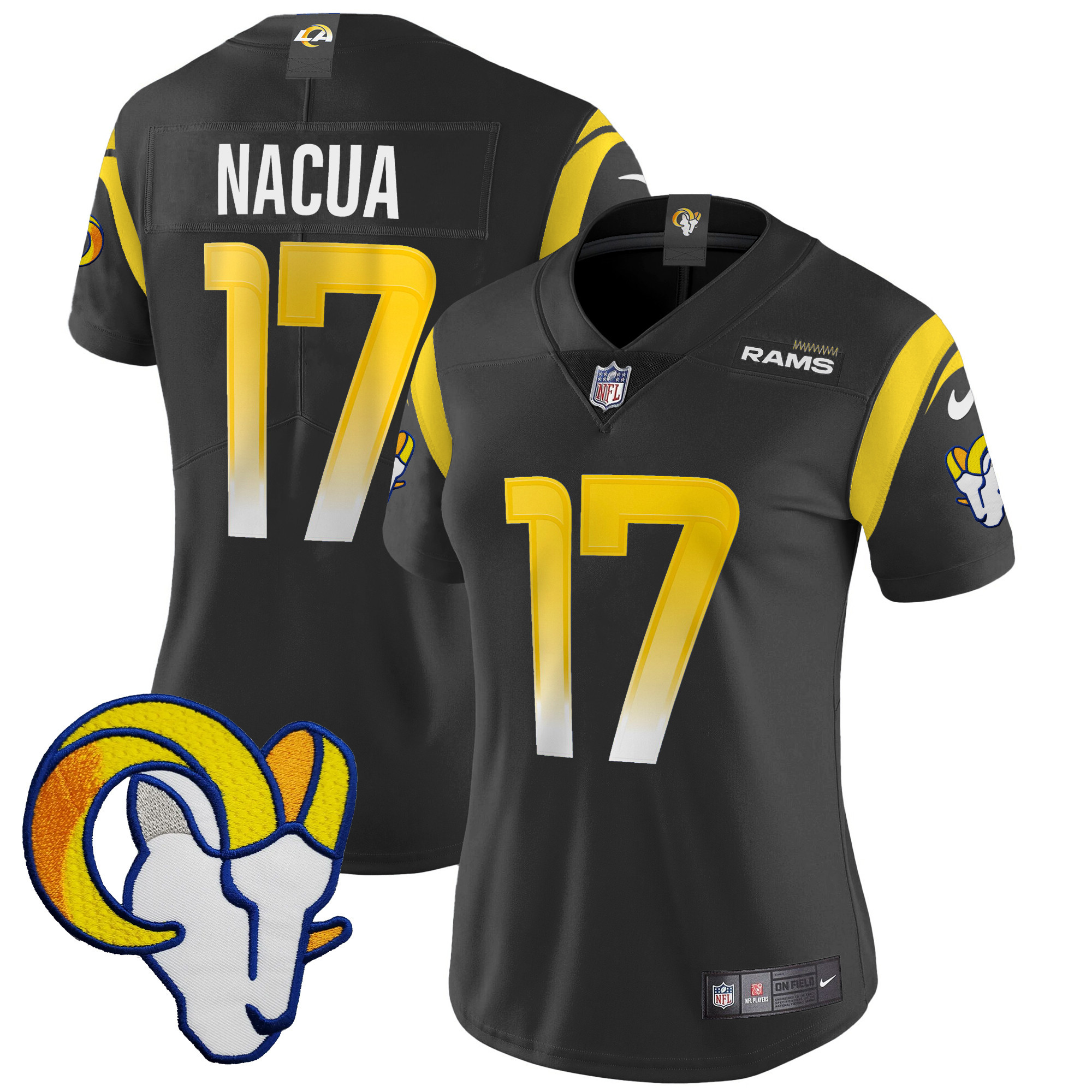 Puka Nacua Women's Los Angeles Rams Vapor Limited Black Jersey - All Stitched