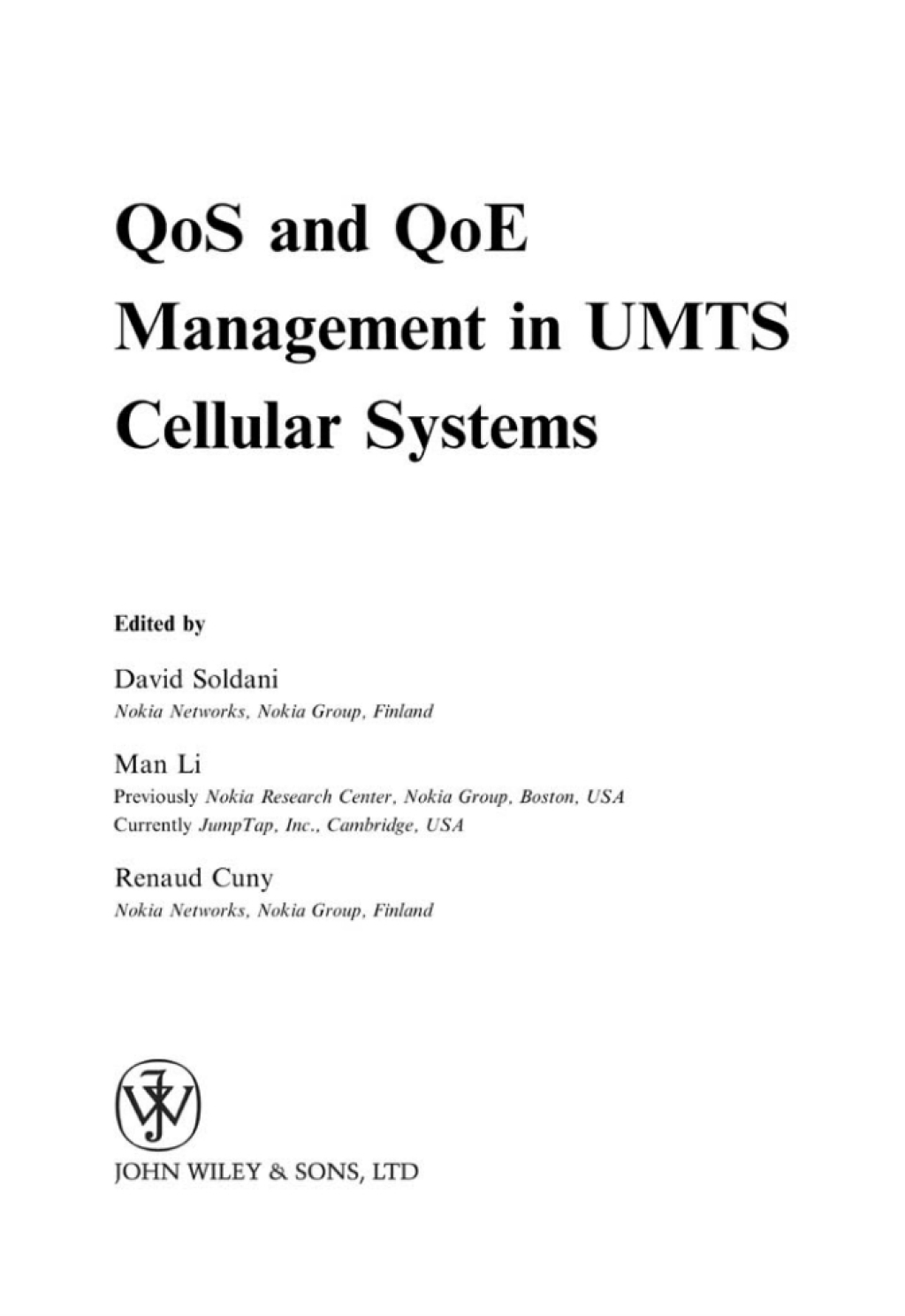 QoS and QoE Management in UMTS Cellular Systems 1st Edition â€“ PDF/EPUB Version Downloadable