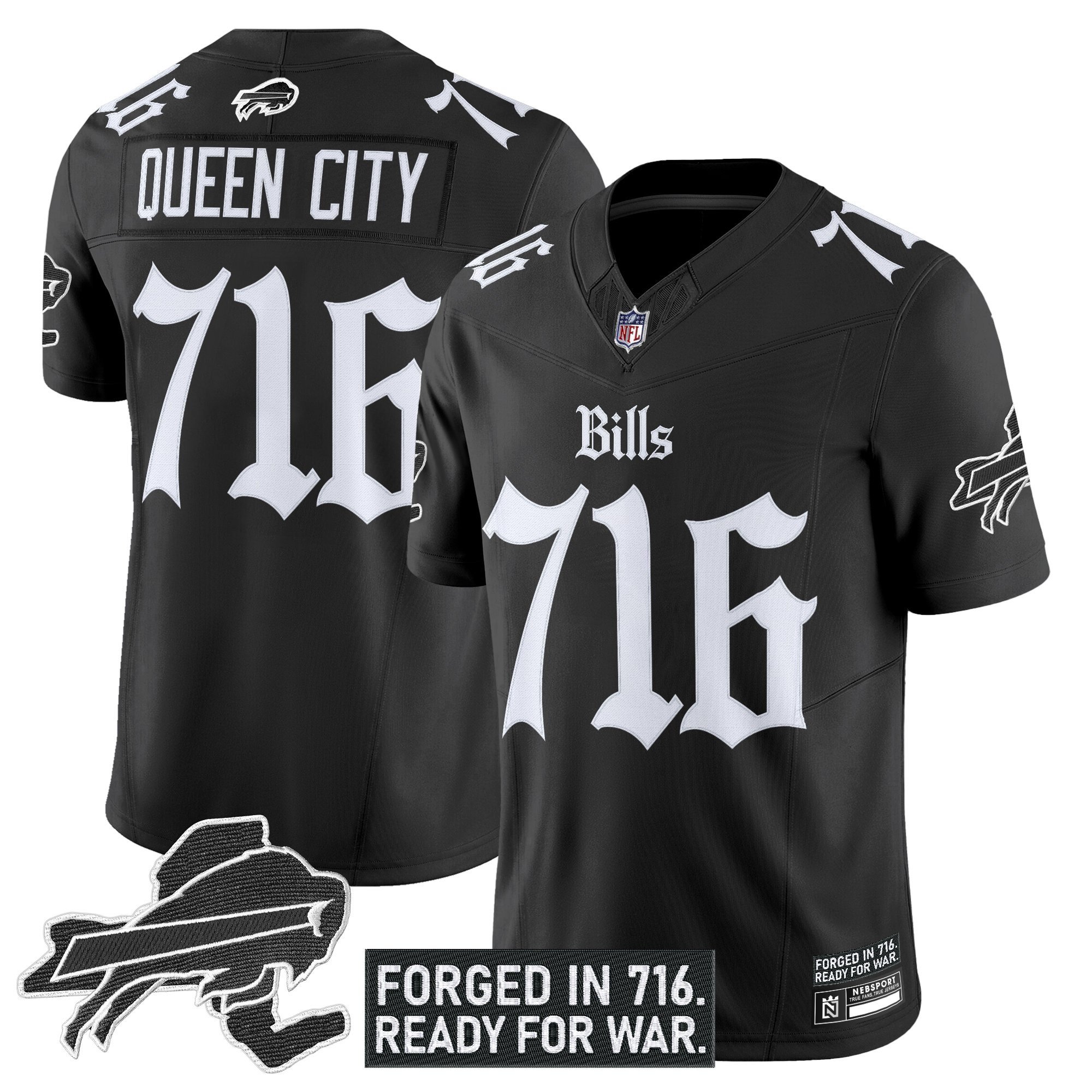 Queen City 716 Men's Buffalo Bills 'Gothic Cold Front Edition' Vapor Limited Black Jersey - All Stitched