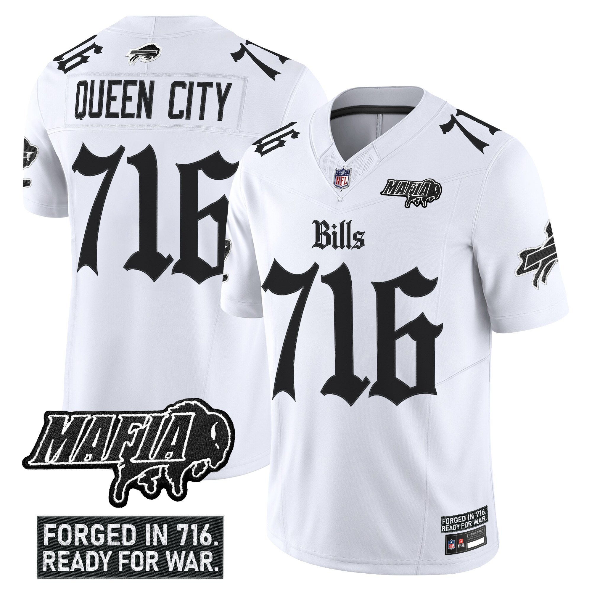 Queen City 716 Men's Buffalo Bills 'Gothic Cold Front Edition' Vapor Limited White Jersey - All Stitched
