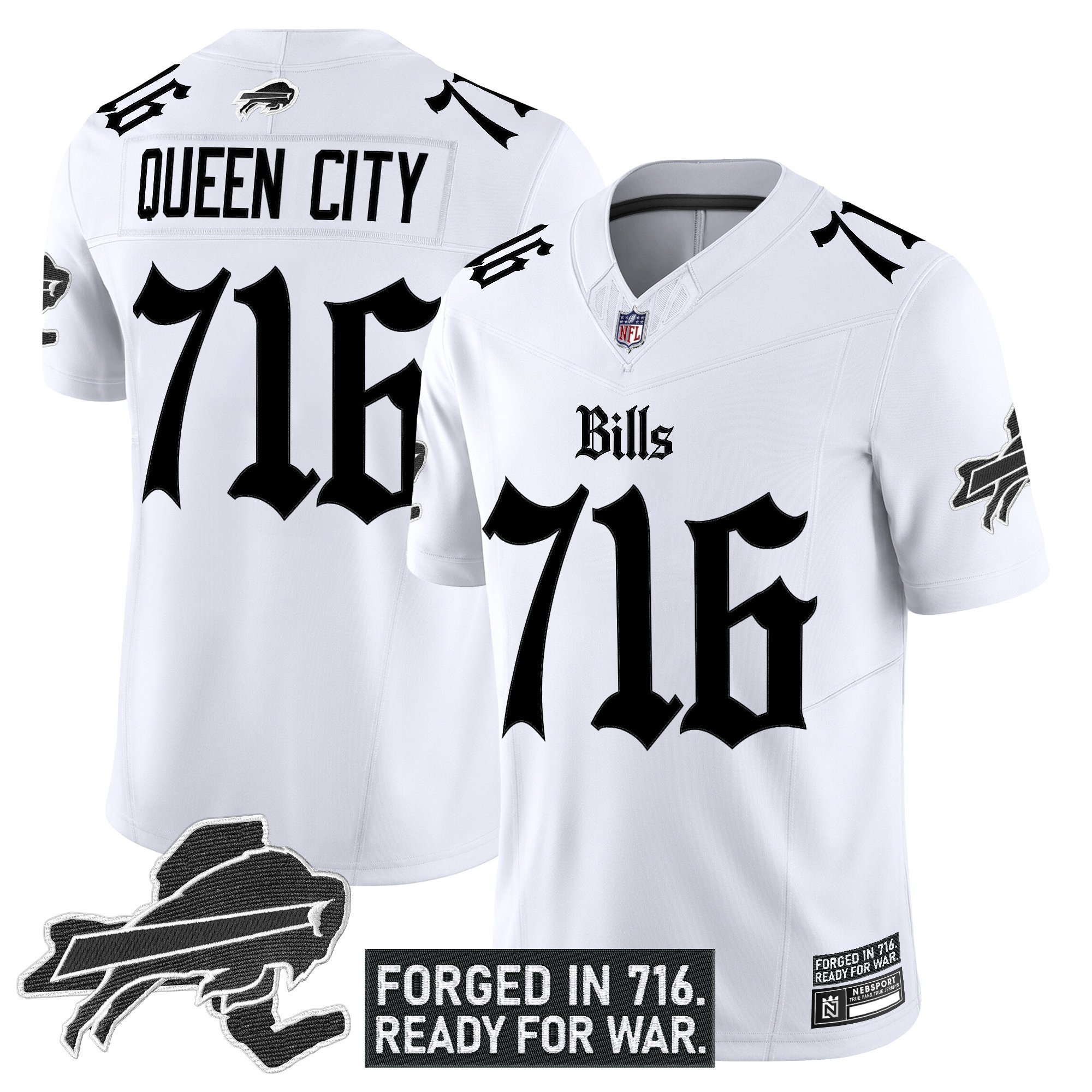 Queen City 716 Men's Buffalo Bills 'Gothic Cold Front Edition' Vapor Limited White Jersey - All Stitched