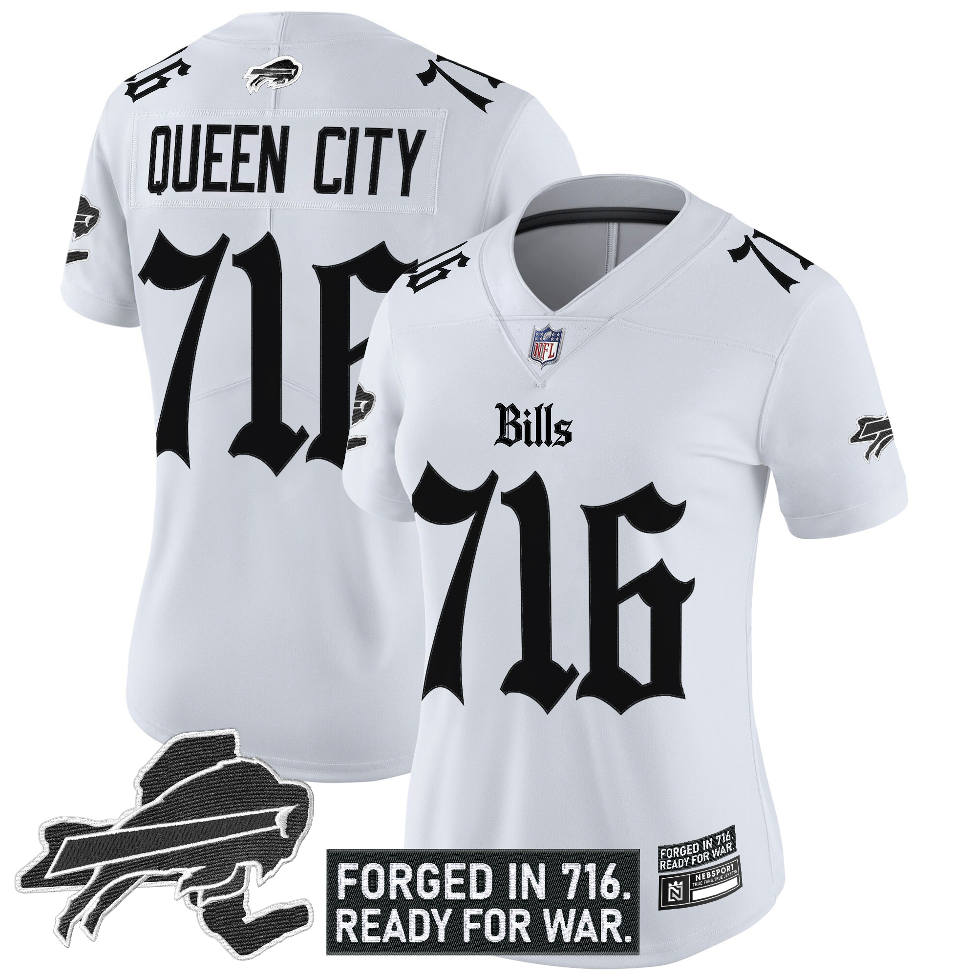 Queen City 716 Women's Buffalo Bills 'Gothic Cold Front Edition' Vapor Limited White Jersey - All Stitched