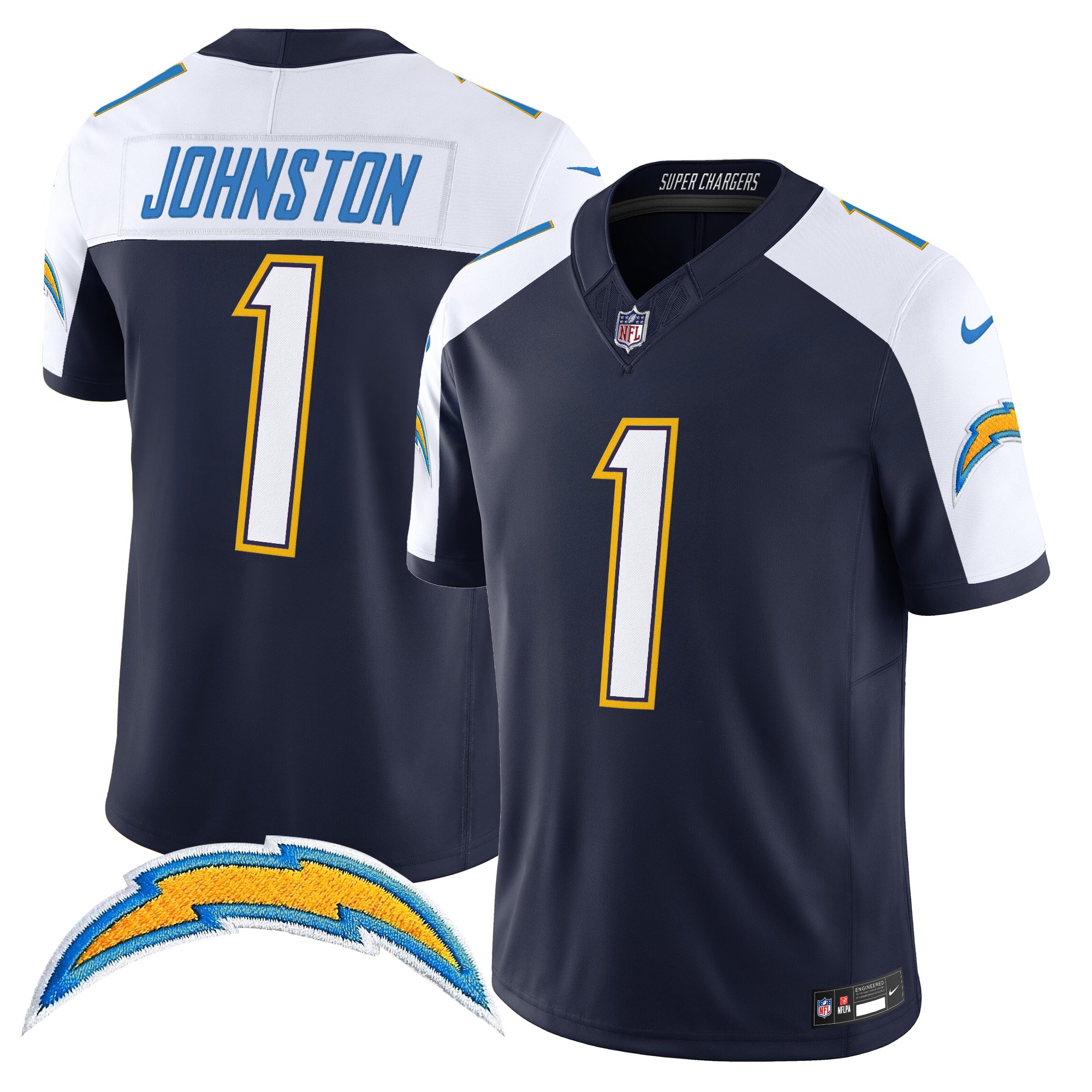 Quentin Johnston Men's Los Angeles Chargers 2025 Alternate Charger Power Vapor Limited Navy Alternate Jersey - All Stitched