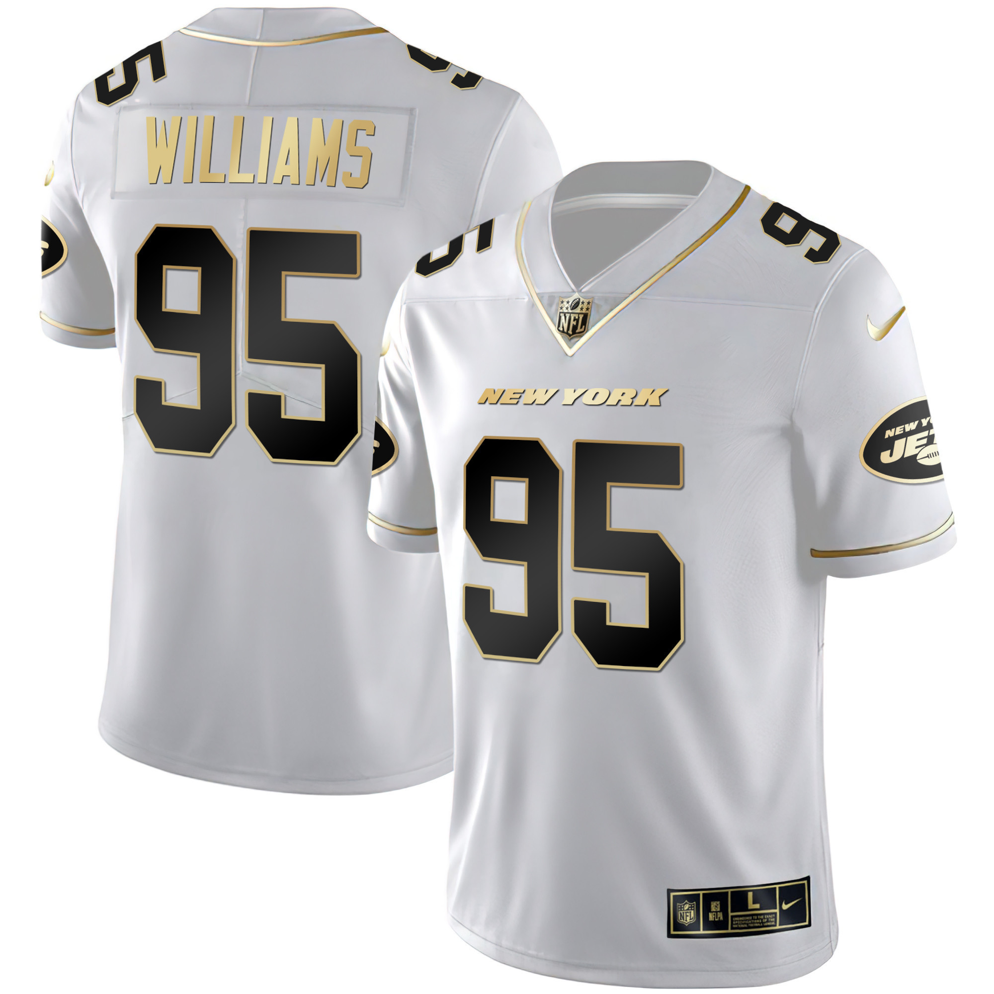 Quinnen Williams Men's New York Jets Black Gold & White Gold Vapor Limited - All Stitched White Gold Jersey - All Stitched