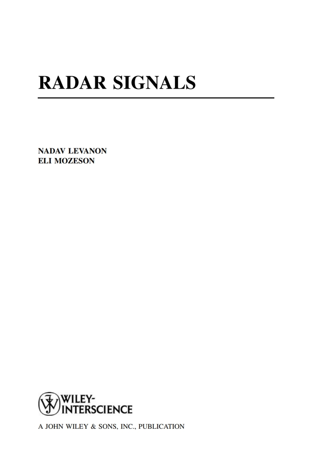 Radar Signals 1st Edition â€“ PDF/EPUB Version Downloadable