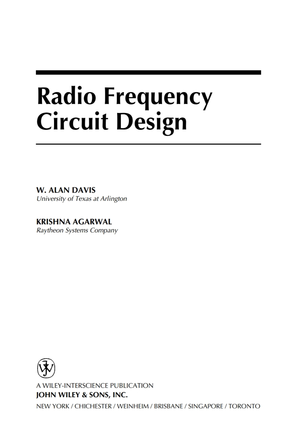 Radio Frequency Circuit Design 1st Edition â€“ PDF/EPUB Version Downloadable