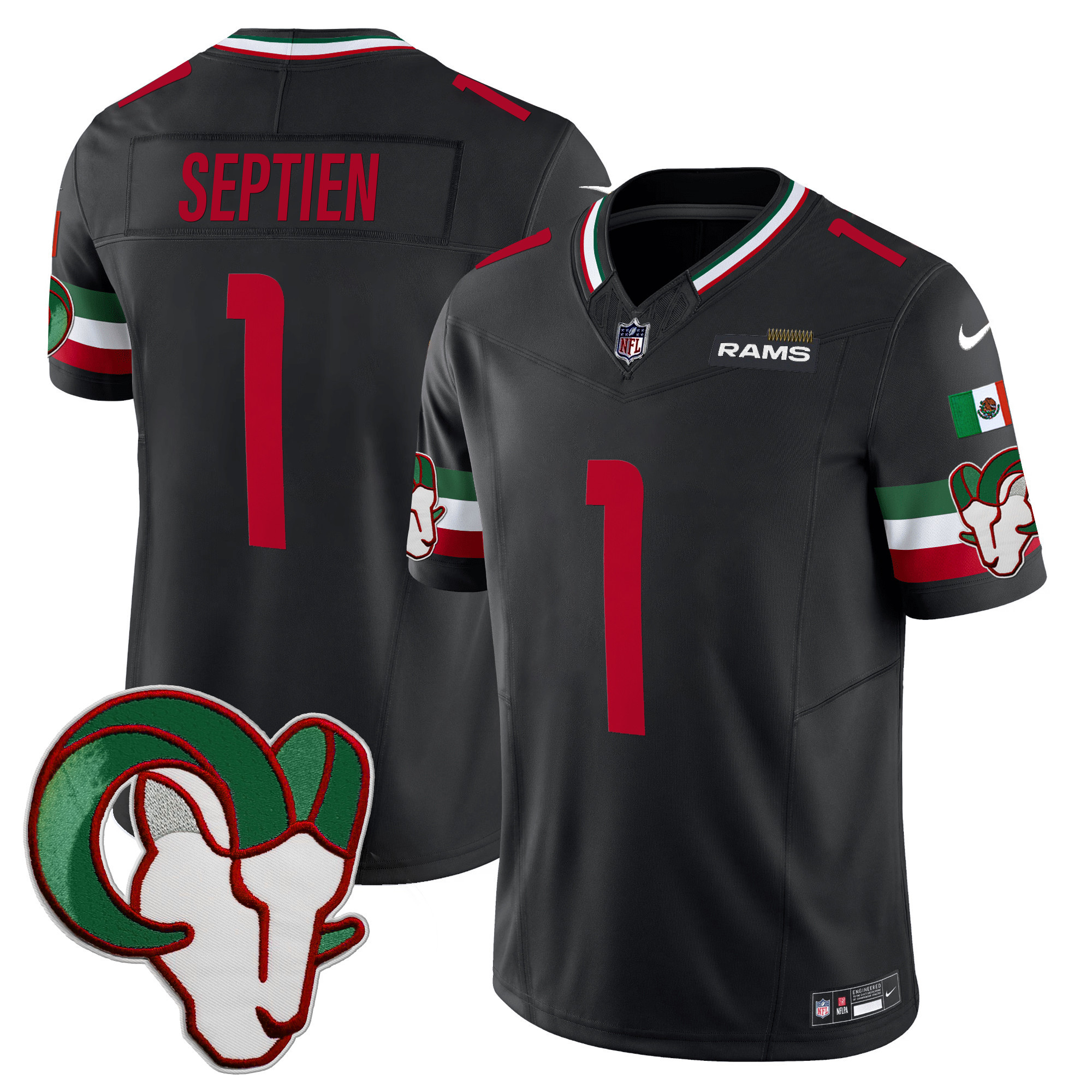 Rafael Septien Men's Los Angeles Rams Mexico Vapor Limited Black Jersey - All Stitched