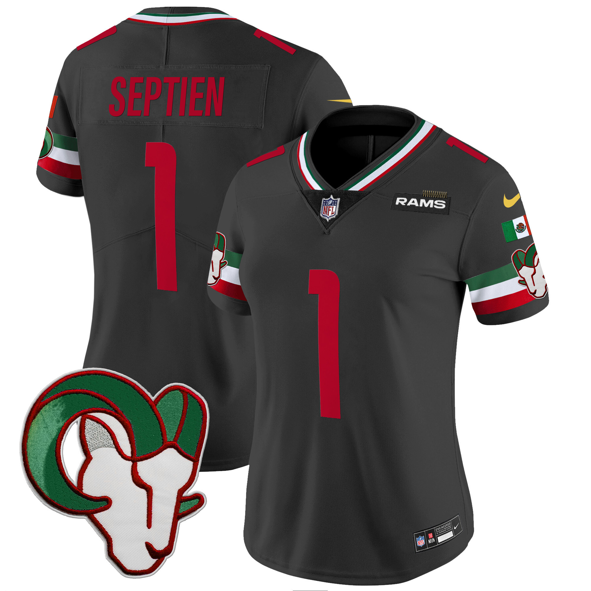 Rafael Septien Women's Los Angeles Rams Mexico Vapor Limited Black Jersey - All Stitched