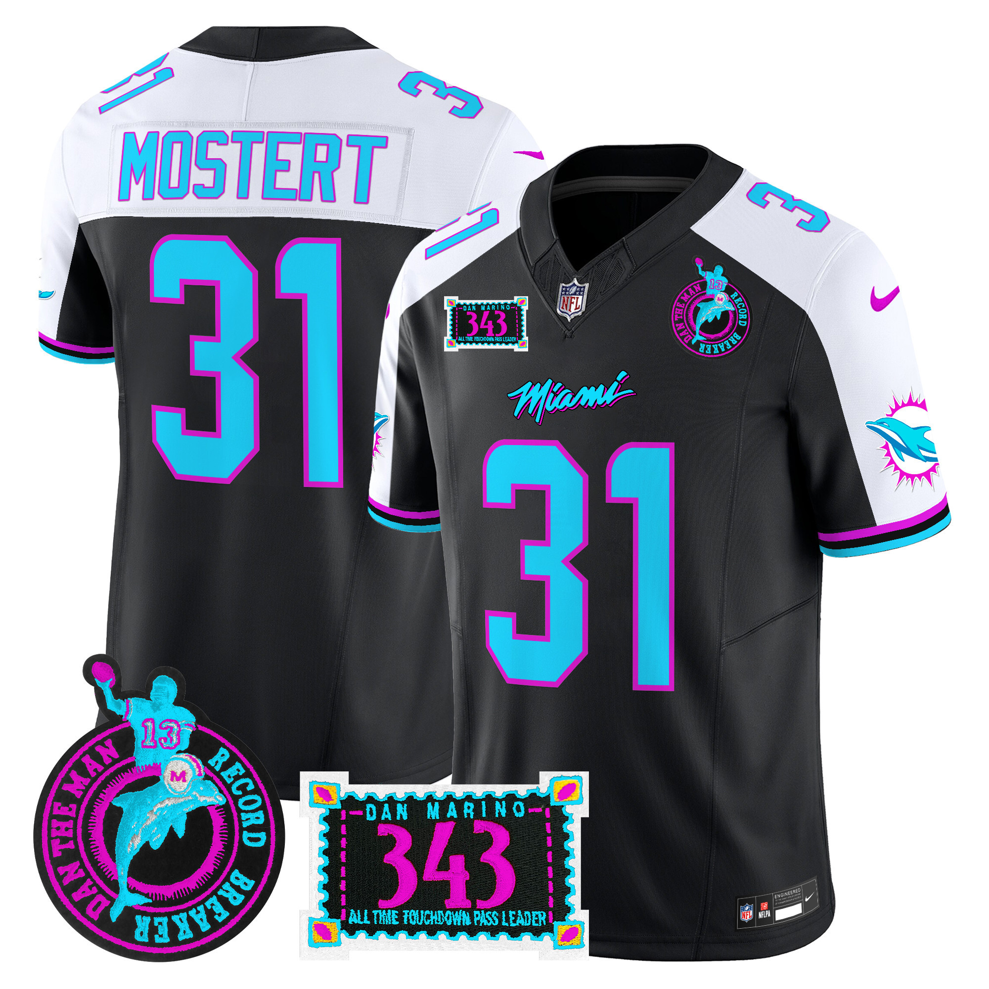 Raheem Mostert Men's Miami Dolphins "Dan the Man Record Breaker" Patch Vapor Limited Black Alternate Jersey - All Stitched