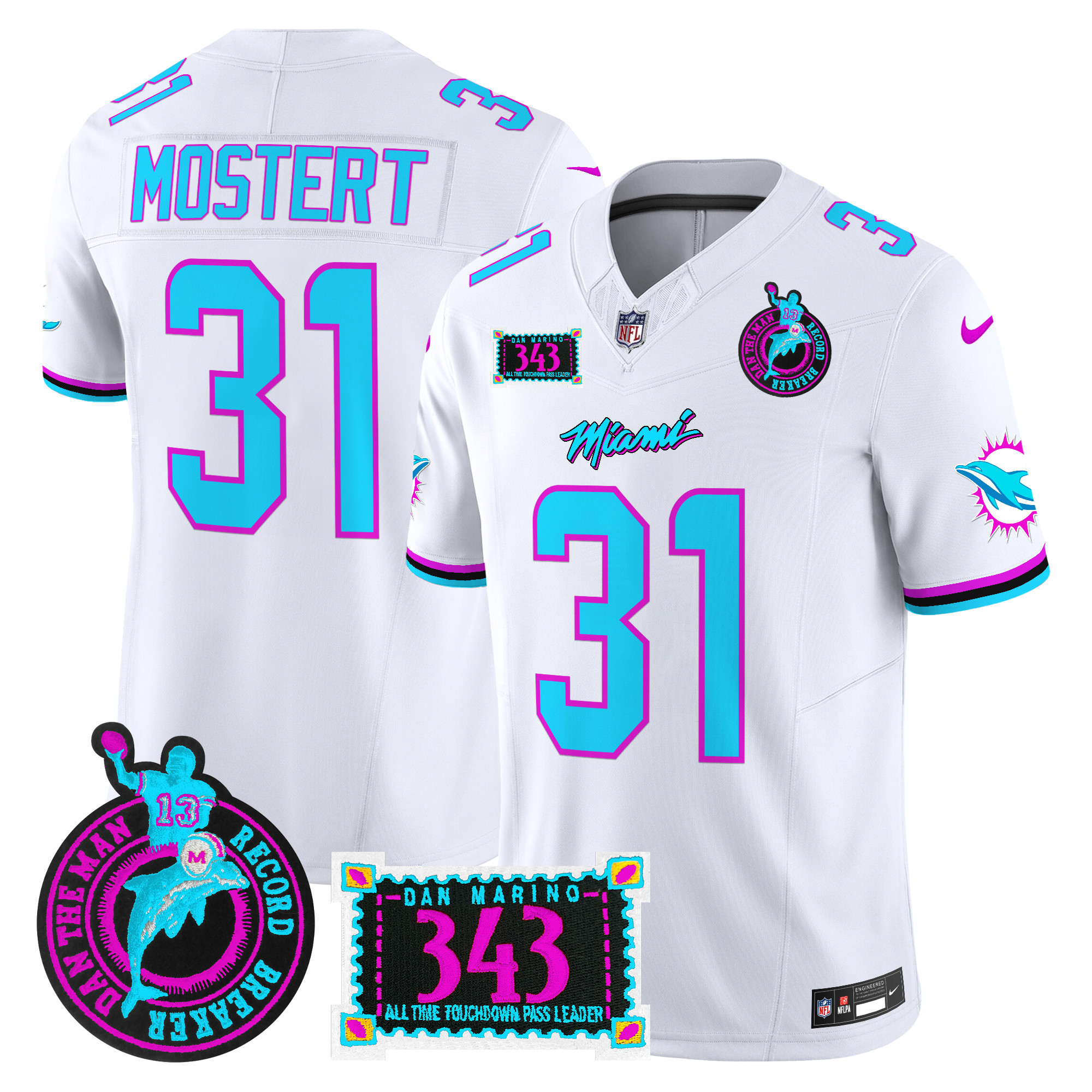 Raheem Mostert Men's Miami Dolphins "Dan the Man Record Breaker" Patch Vapor Limited White Jersey - All Stitched