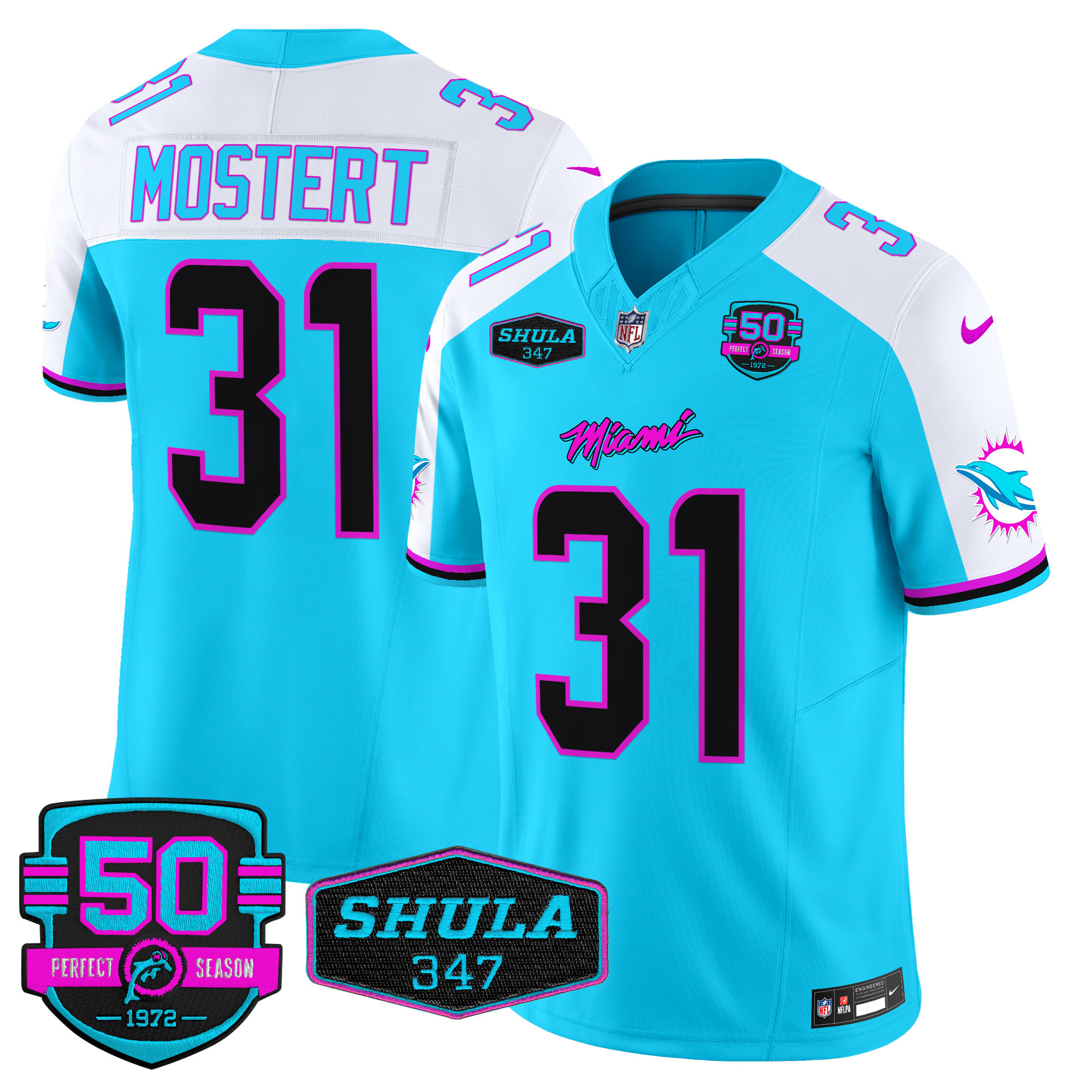 Raheem Mostert Men's Miami Dolphins "Miami Vice" Vapor Limited Aqua Alternate Jersey - All Stitched