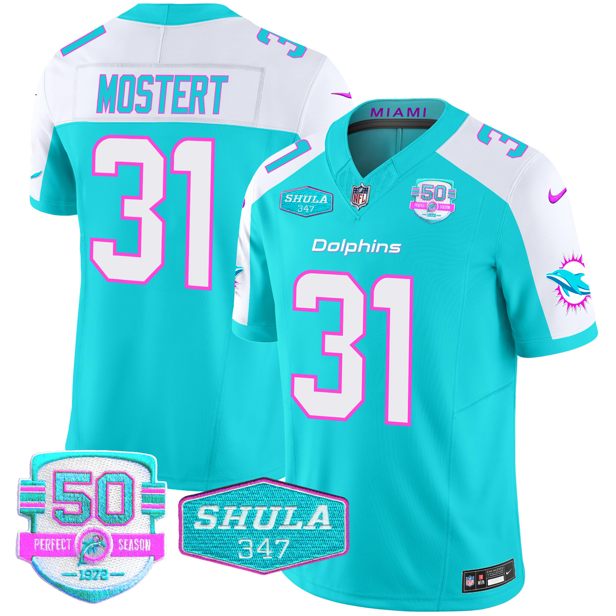 Raheem Mostert Men's Miami Dolphins "Miami Vice" Vapor Limited Aqua Alternate Jersey - All Stitched