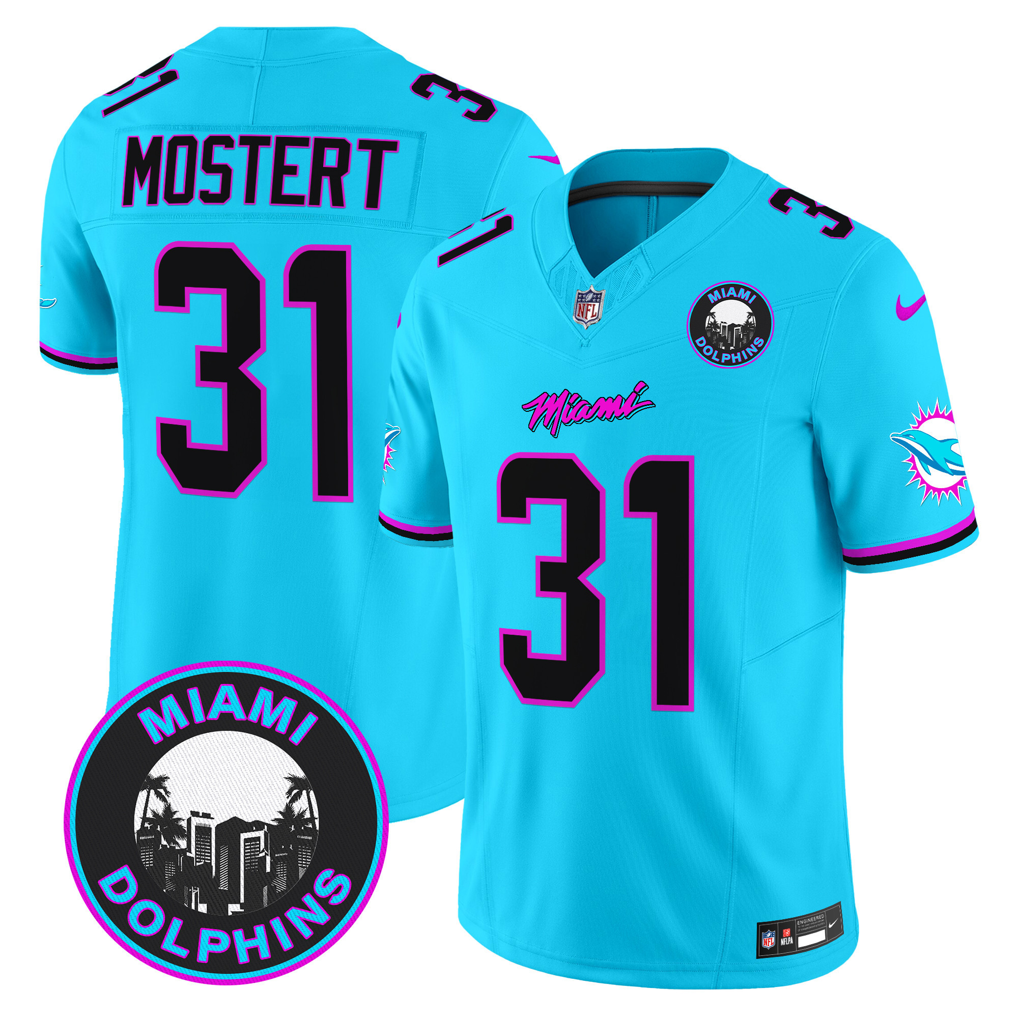 Raheem Mostert Men's Miami Dolphins "Miami Vice" Vapor Limited Aqua Jersey - All Stitched