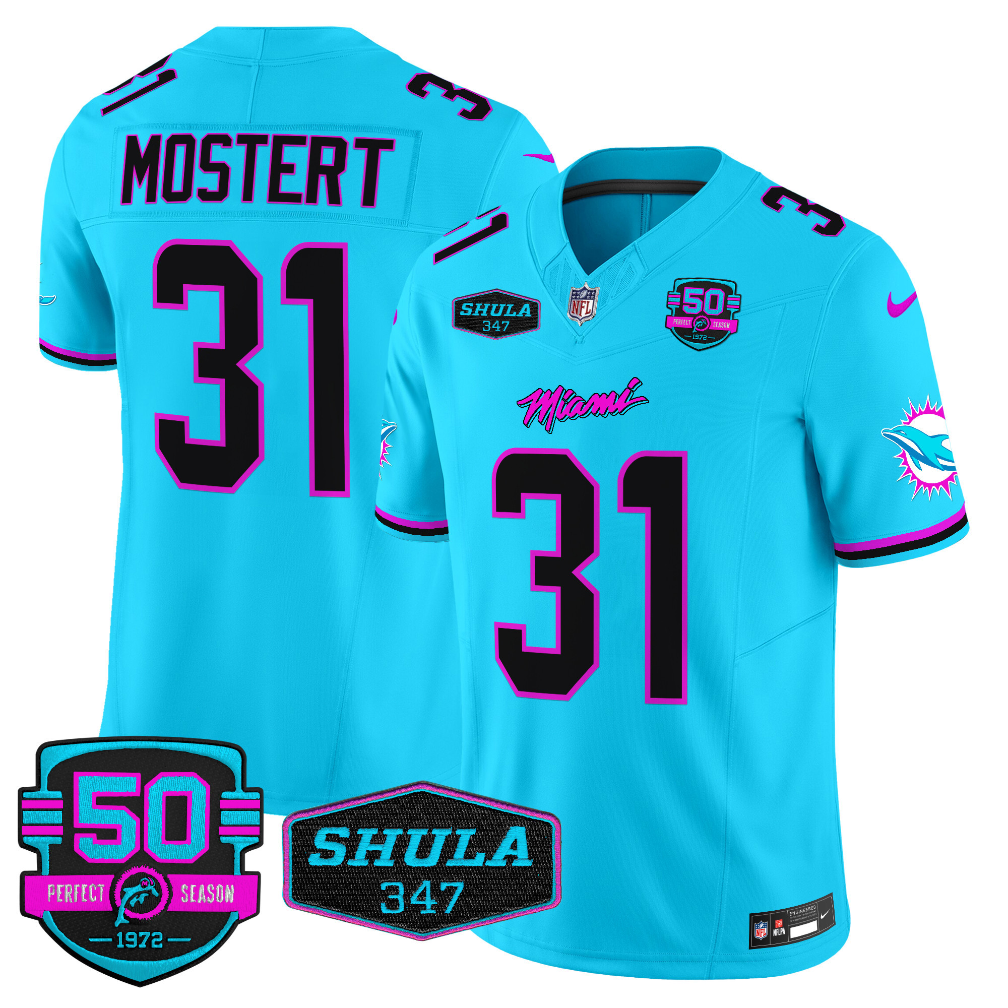 Raheem Mostert Men's Miami Dolphins "Miami Vice" Vapor Limited Aqua Jersey - All Stitched