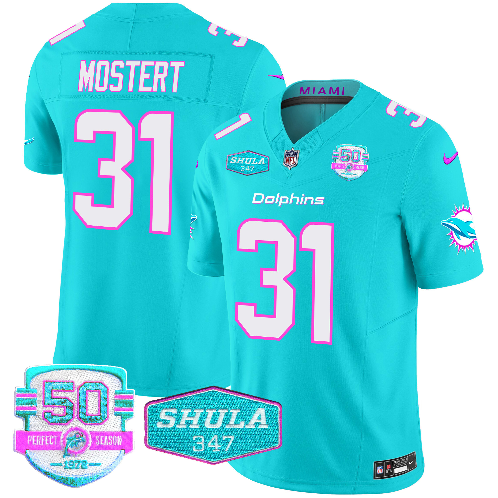 Raheem Mostert Men's Miami Dolphins "Miami Vice" Vapor Limited Aqua Jersey - All Stitched