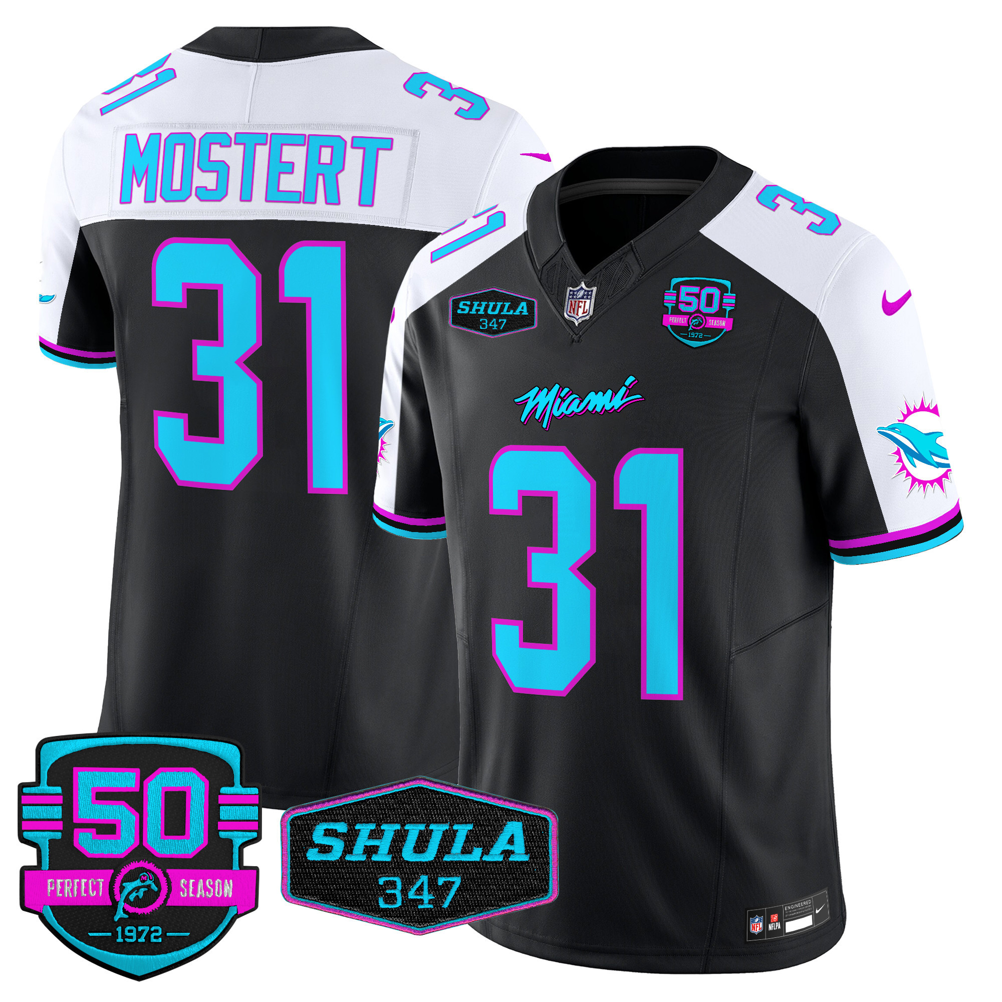 Raheem Mostert Men's Miami Dolphins "Miami Vice" Vapor Limited Black Alternate Jersey - All Stitched
