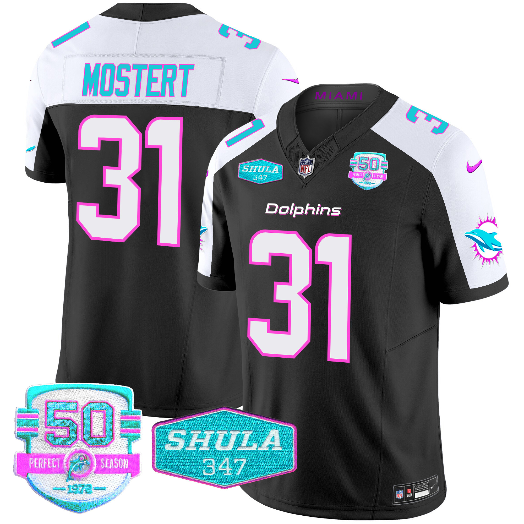 Raheem Mostert Men's Miami Dolphins "Miami Vice" Vapor Limited Black Alternate Jersey - All Stitched