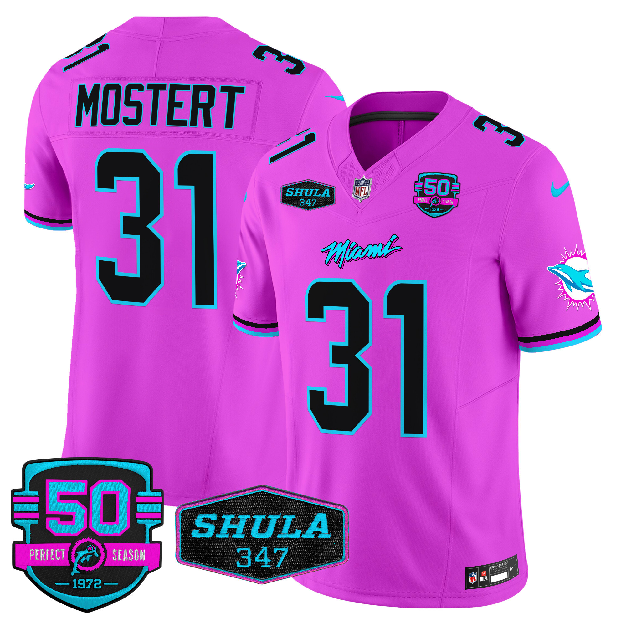 Raheem Mostert Men's Miami Dolphins "Miami Vice" Vapor Limited Pink Jersey - All Stitched