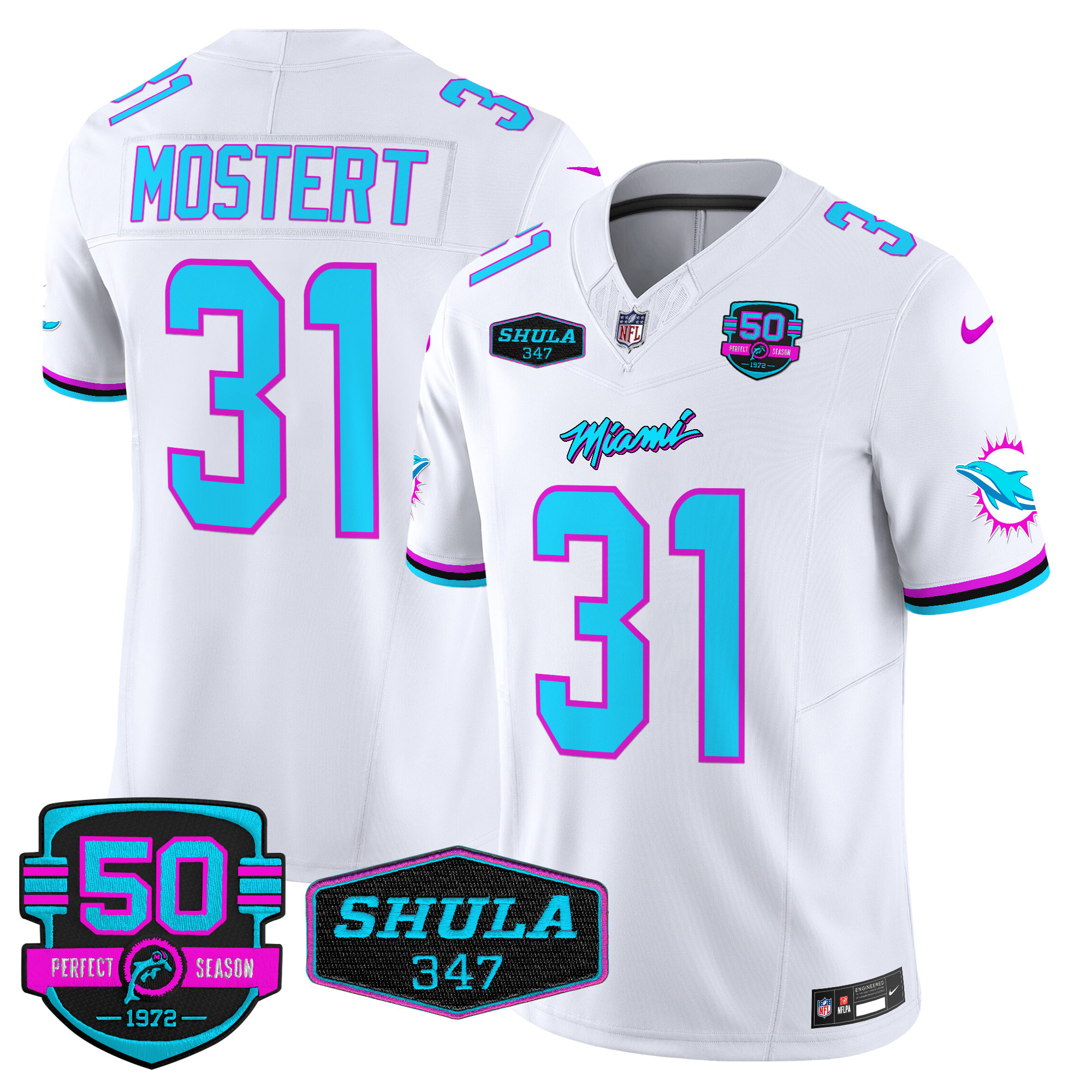 Raheem Mostert Men's Miami Dolphins "Miami Vice" Vapor Limited White Jersey - All Stitched