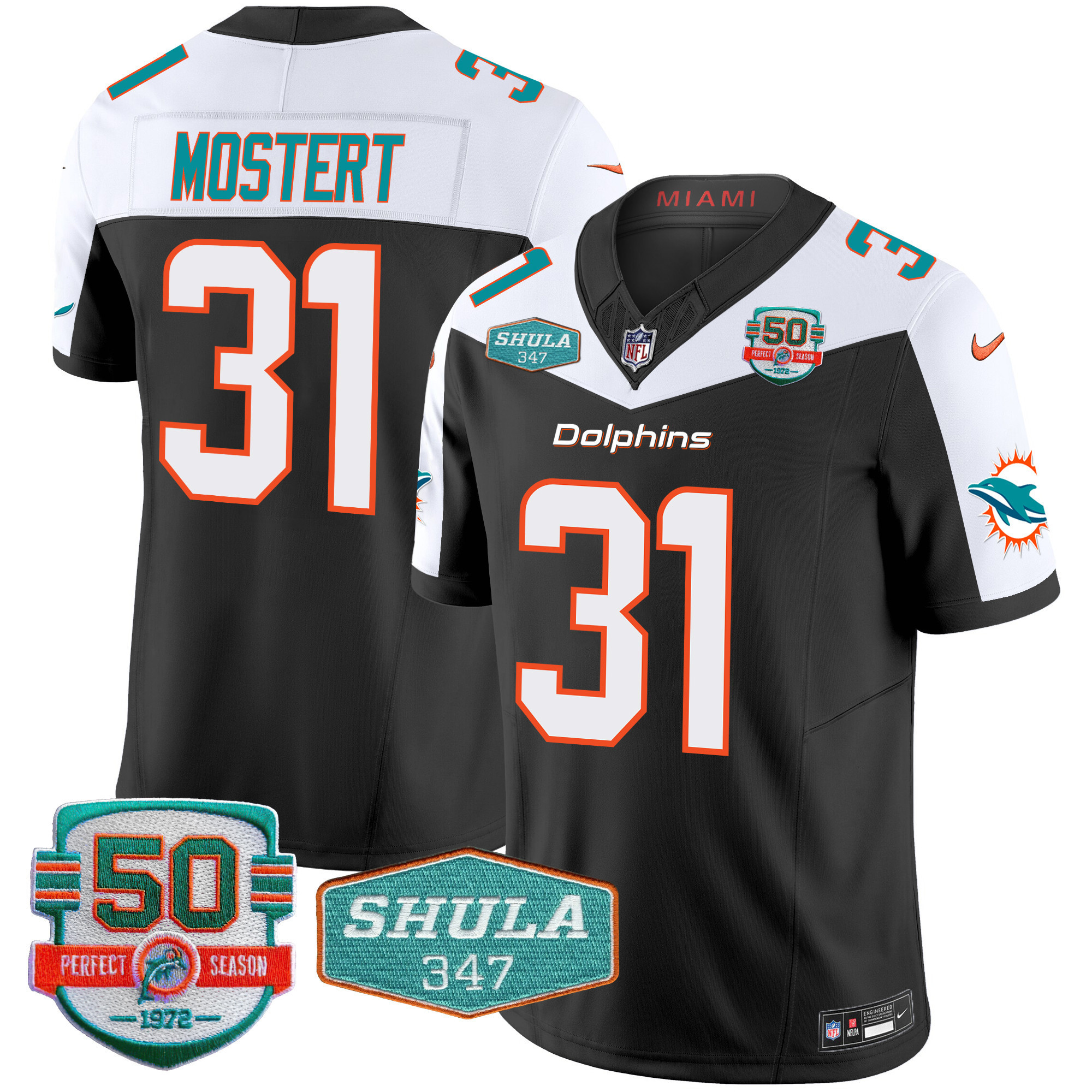 Raheem Mostert Men's Miami Dolphins Shula 347 Patch Vapor Limited Black Alternate Jersey - All Stitched