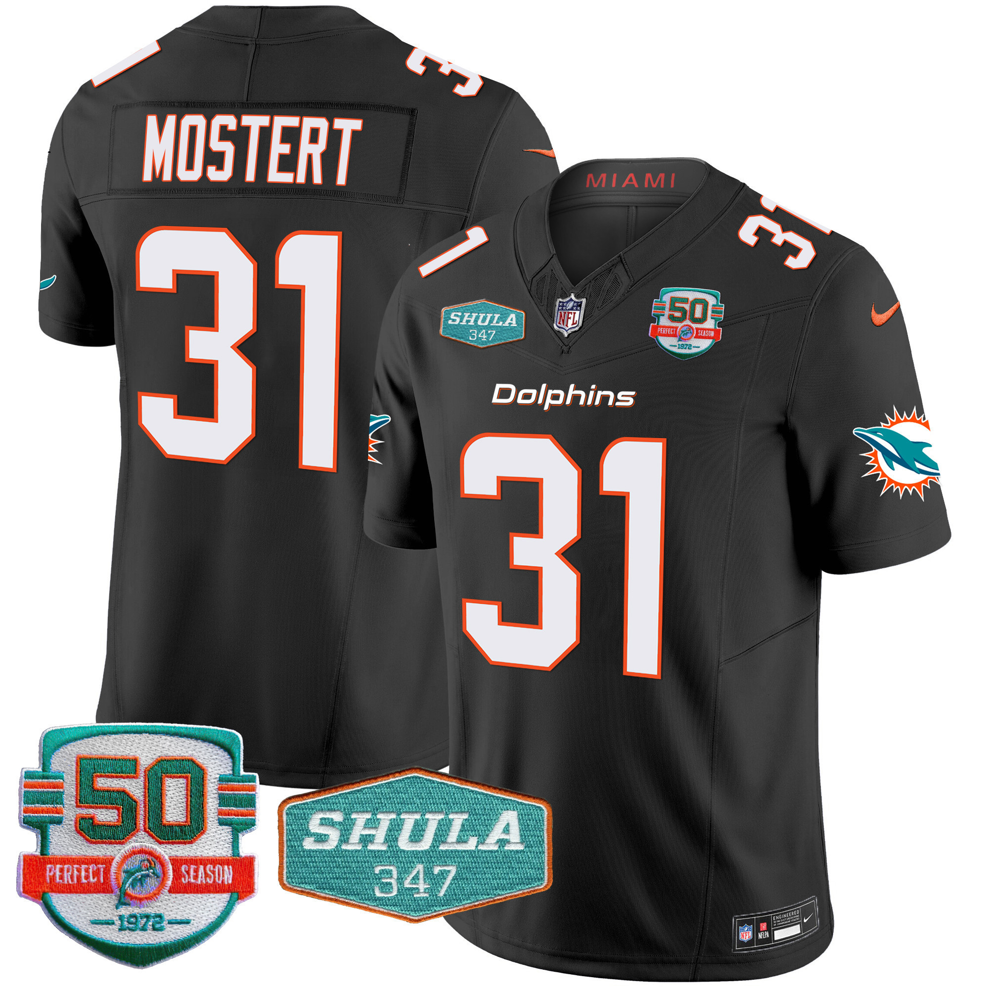 Raheem Mostert Men's Miami Dolphins Shula 347 Patch Vapor Limited Black Jersey - All Stitched