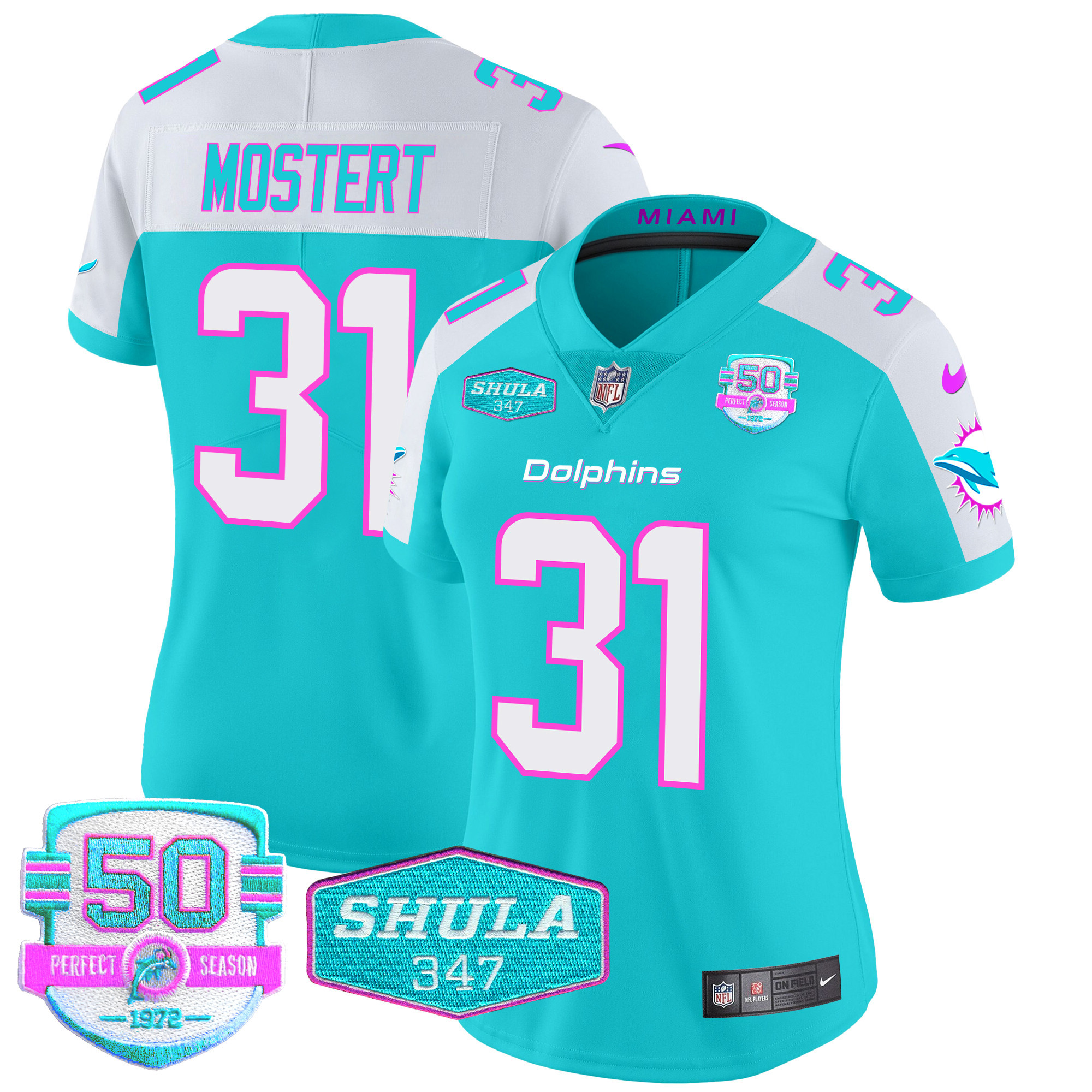 Raheem Mostert Women's Miami Dolphins "Miami Vice" Vapor Limited Aqua Alternate Jersey - All Stitched