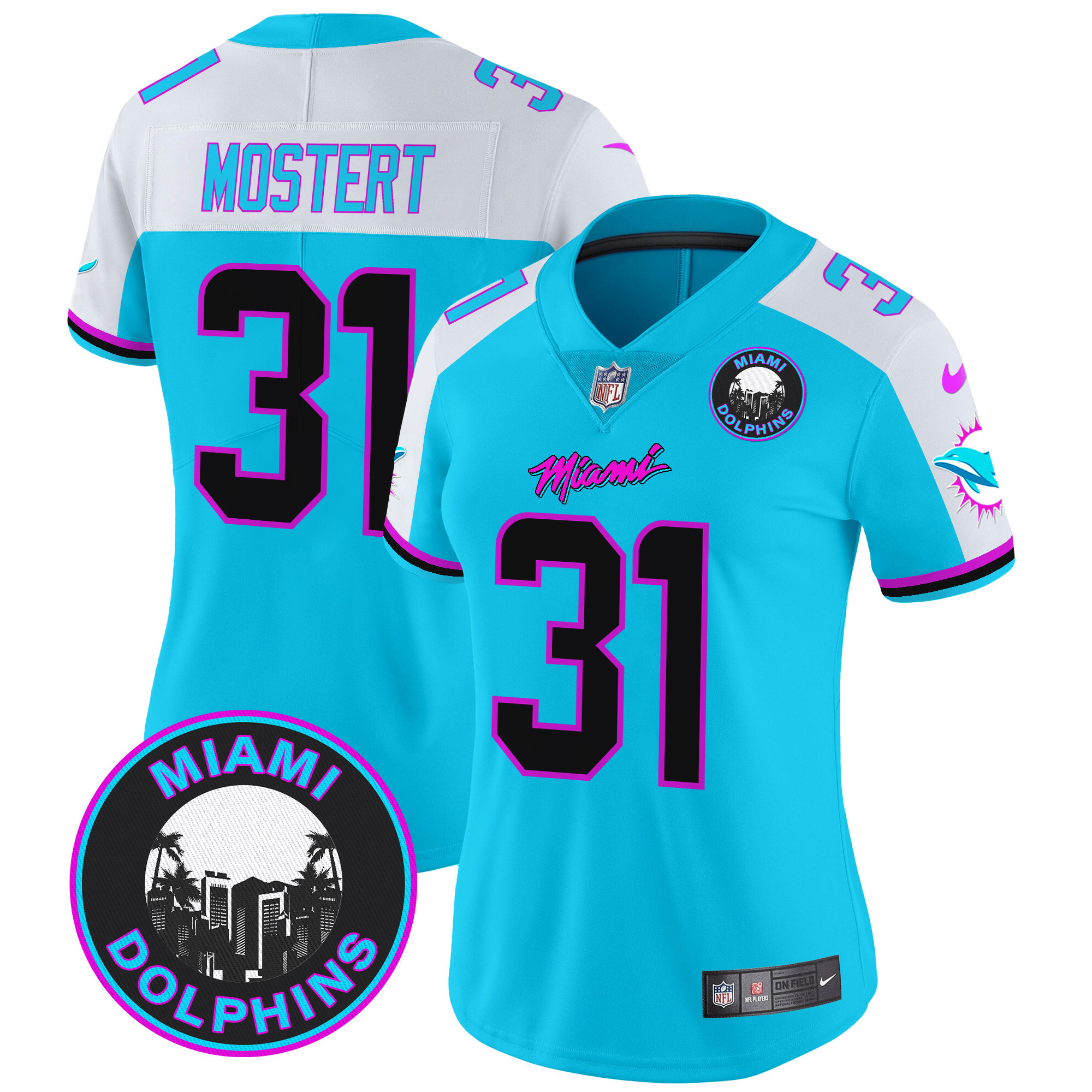 Raheem Mostert Women's Miami Dolphins "Miami Vice" Vapor Limited Aqua Alternate Jersey - All Stitched