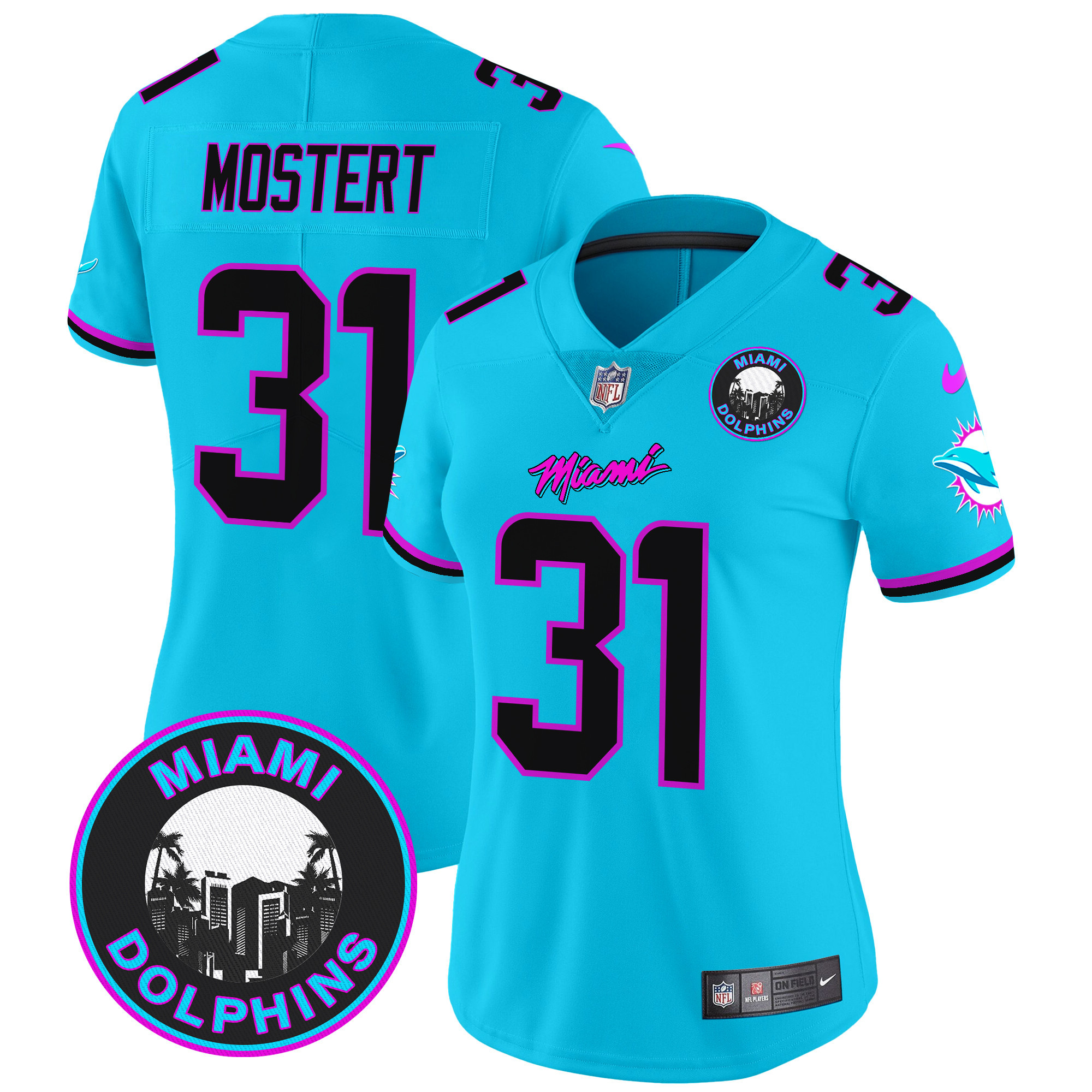 Raheem Mostert Women's Miami Dolphins "Miami Vice" Vapor Limited Aqua Jersey - All Stitched