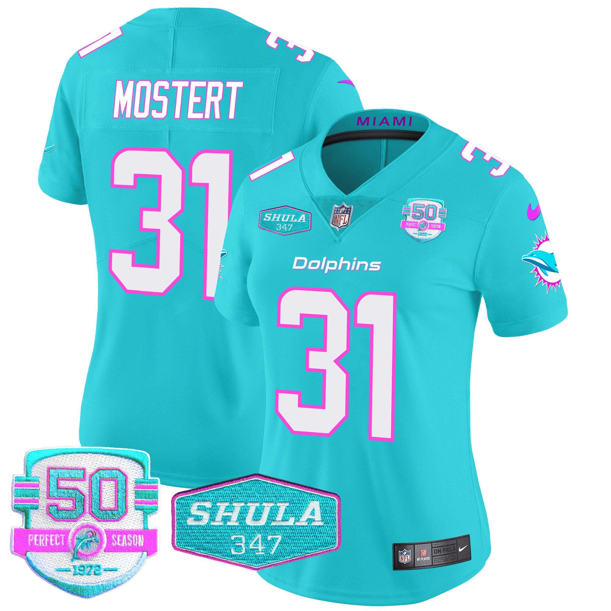 Raheem Mostert Women's Miami Dolphins "Miami Vice" Vapor Limited Aqua Jersey - All Stitched