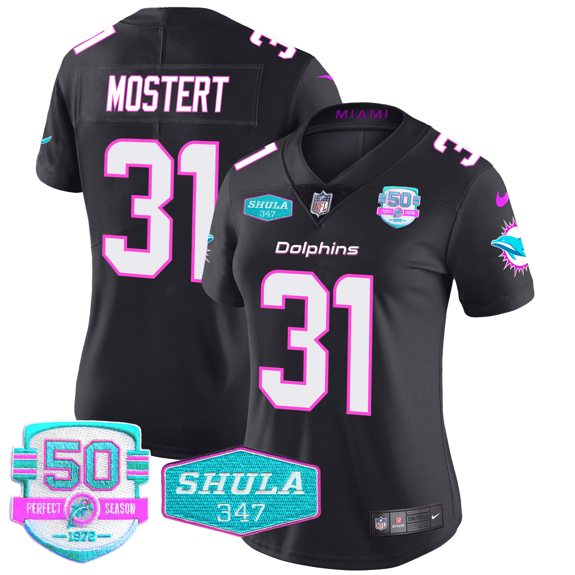 Raheem Mostert Women's Miami Dolphins "Miami Vice" Vapor Limited Black Jersey - All Stitched