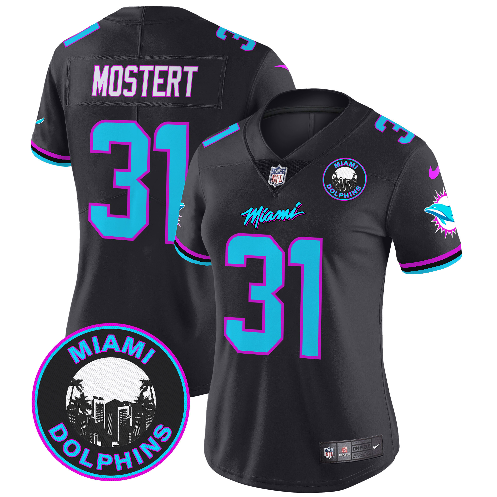 Raheem Mostert Women's Miami Dolphins "Miami Vice" Vapor Limited Black Jersey - All Stitched