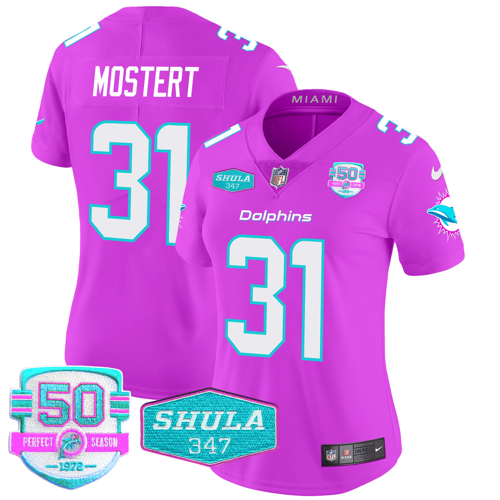 Raheem Mostert Women's Miami Dolphins "Miami Vice" Vapor Limited Pink Jersey - All Stitched