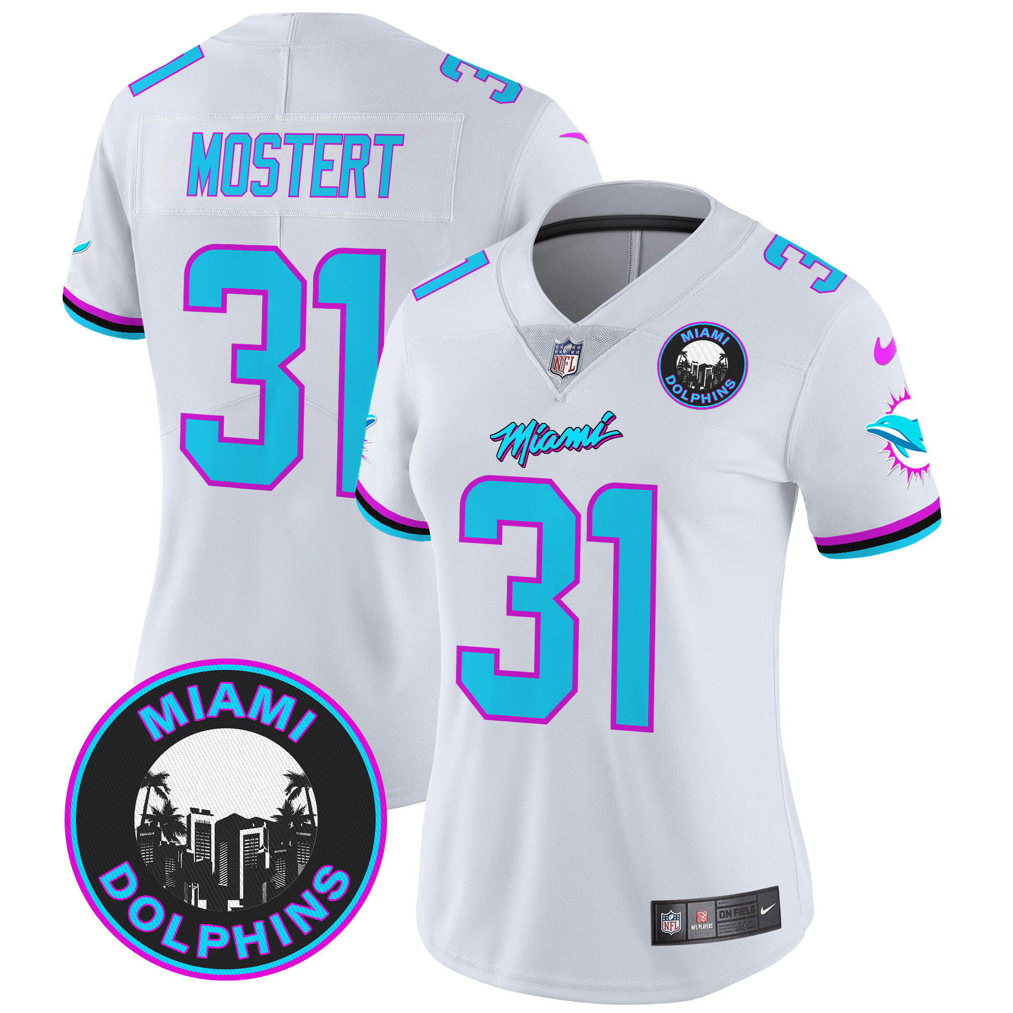 Raheem Mostert Women's Miami Dolphins "Miami Vice" Vapor Limited White Jersey - All Stitched