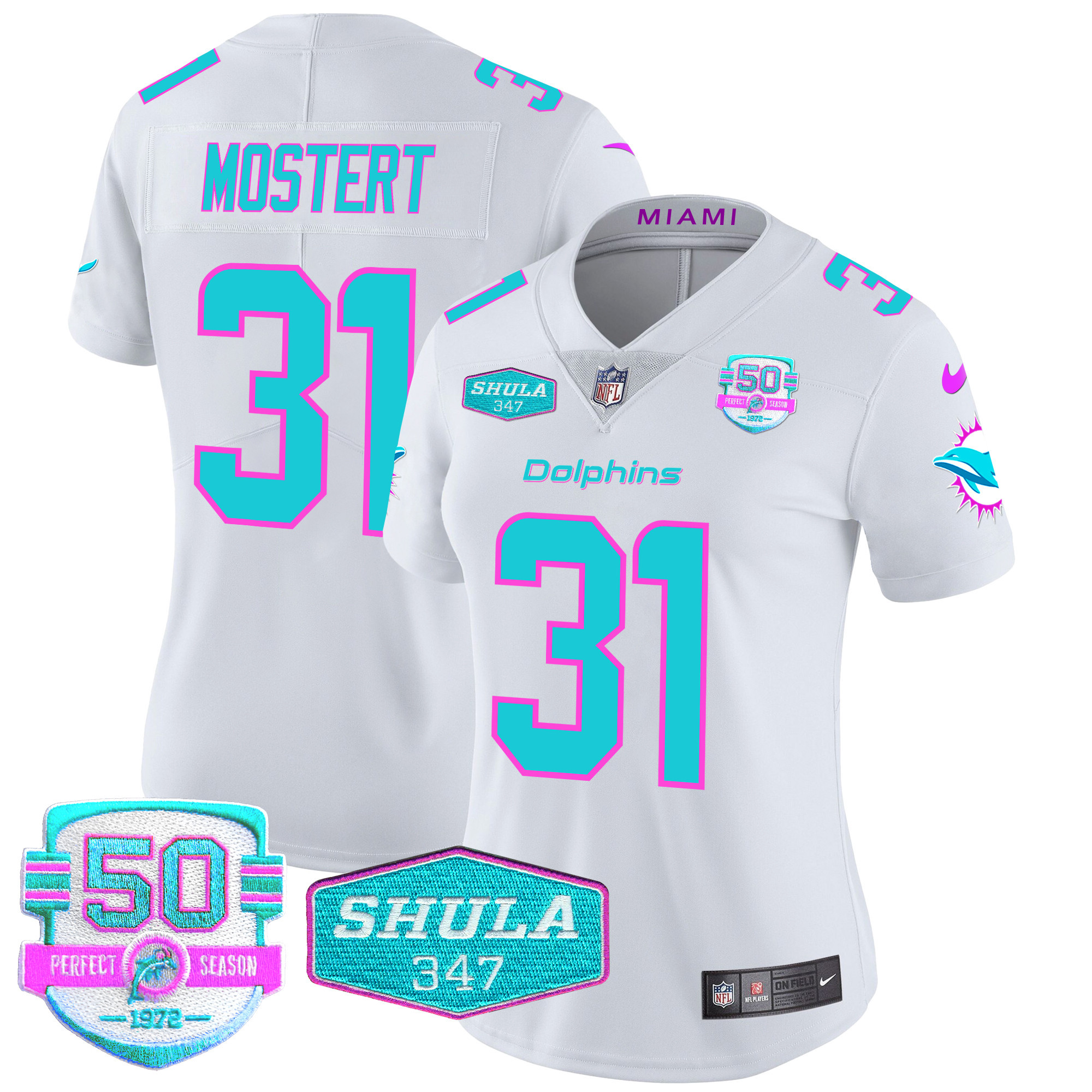 Raheem Mostert Women's Miami Dolphins "Miami Vice" Vapor Limited White Jersey - All Stitched