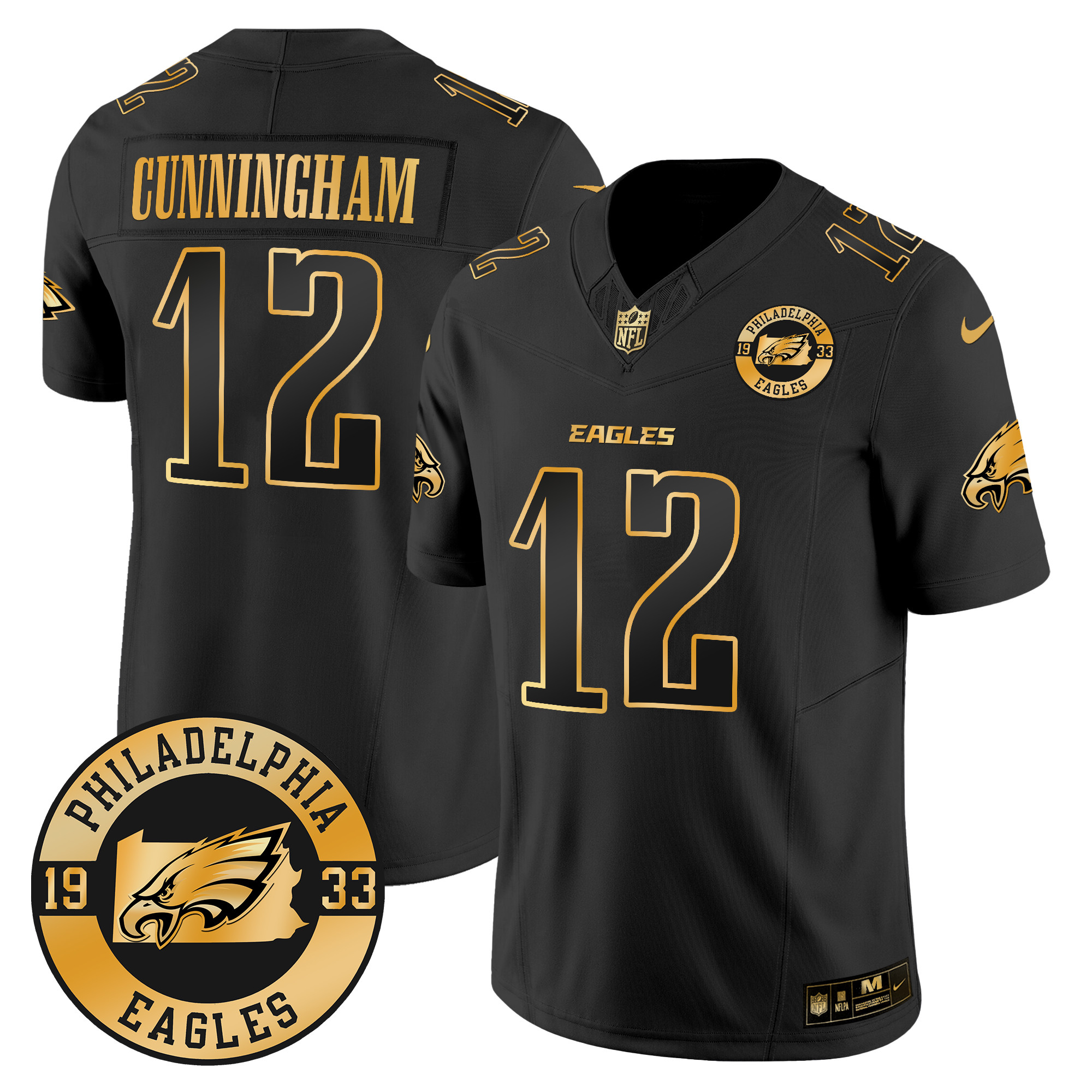 Randall Cunningham Men's Philadelphia Eagles 2024 Gold Vapor Limited Black Gold Jersey - All Stitched