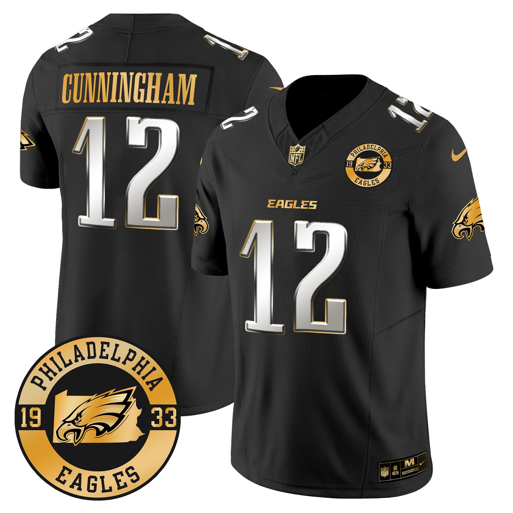 Randall Cunningham Men's Philadelphia Eagles 2024 Gold Vapor Limited Black Limited Jersey - All Stitched