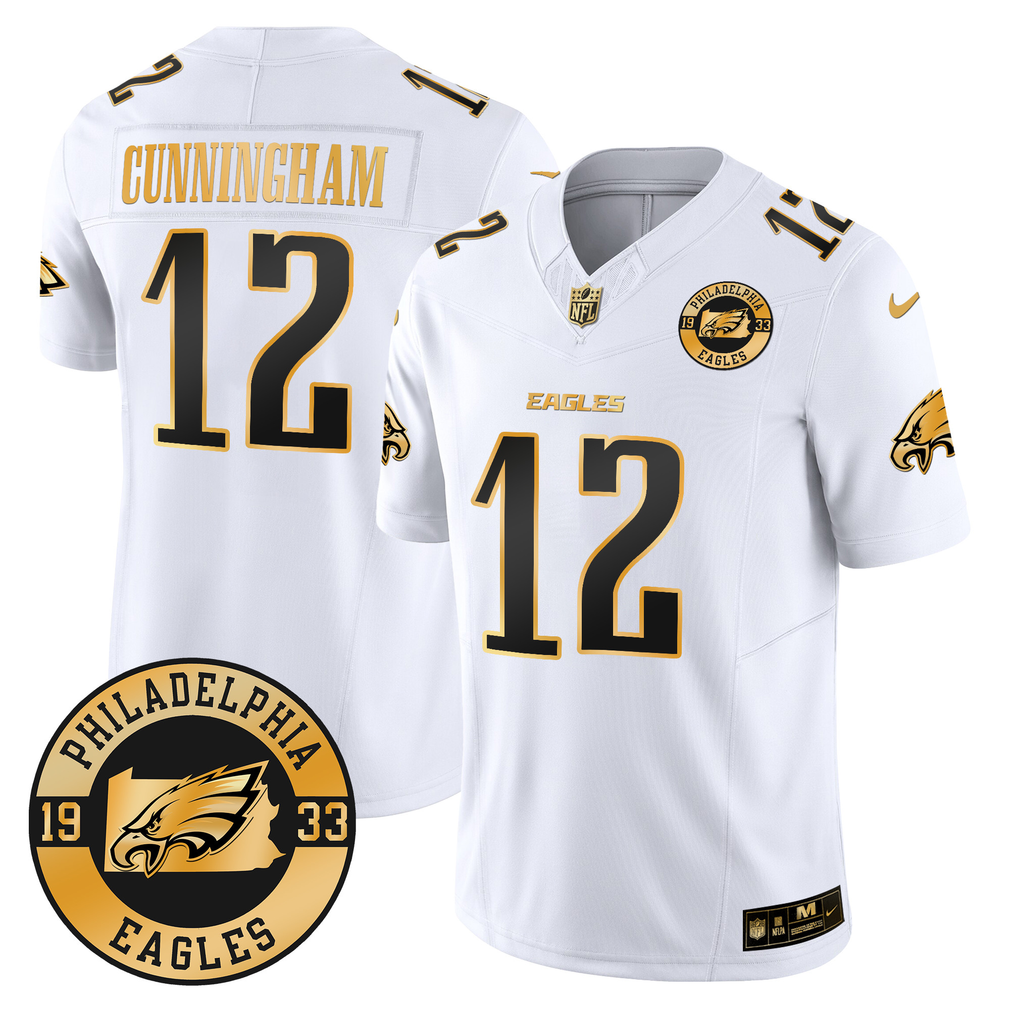 Randall Cunningham Men's Philadelphia Eagles 2024 Gold Vapor Limited White Gold Jersey - All Stitched