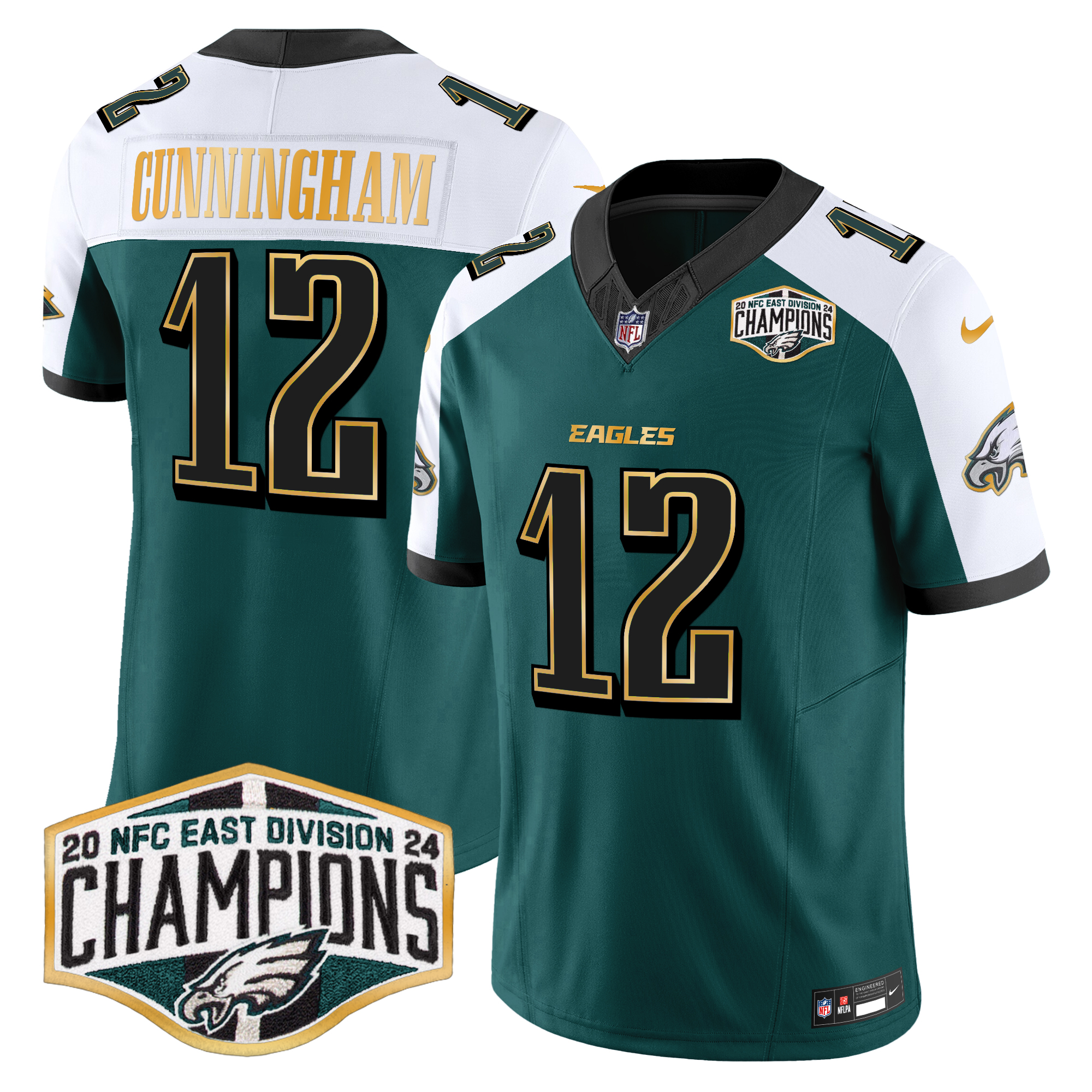 Randall Cunningham Men's Philadelphia Eagles 2024 NFC East Division Champions Gold Trim Vapor Limited Green Alternate Jersey - All Stitched