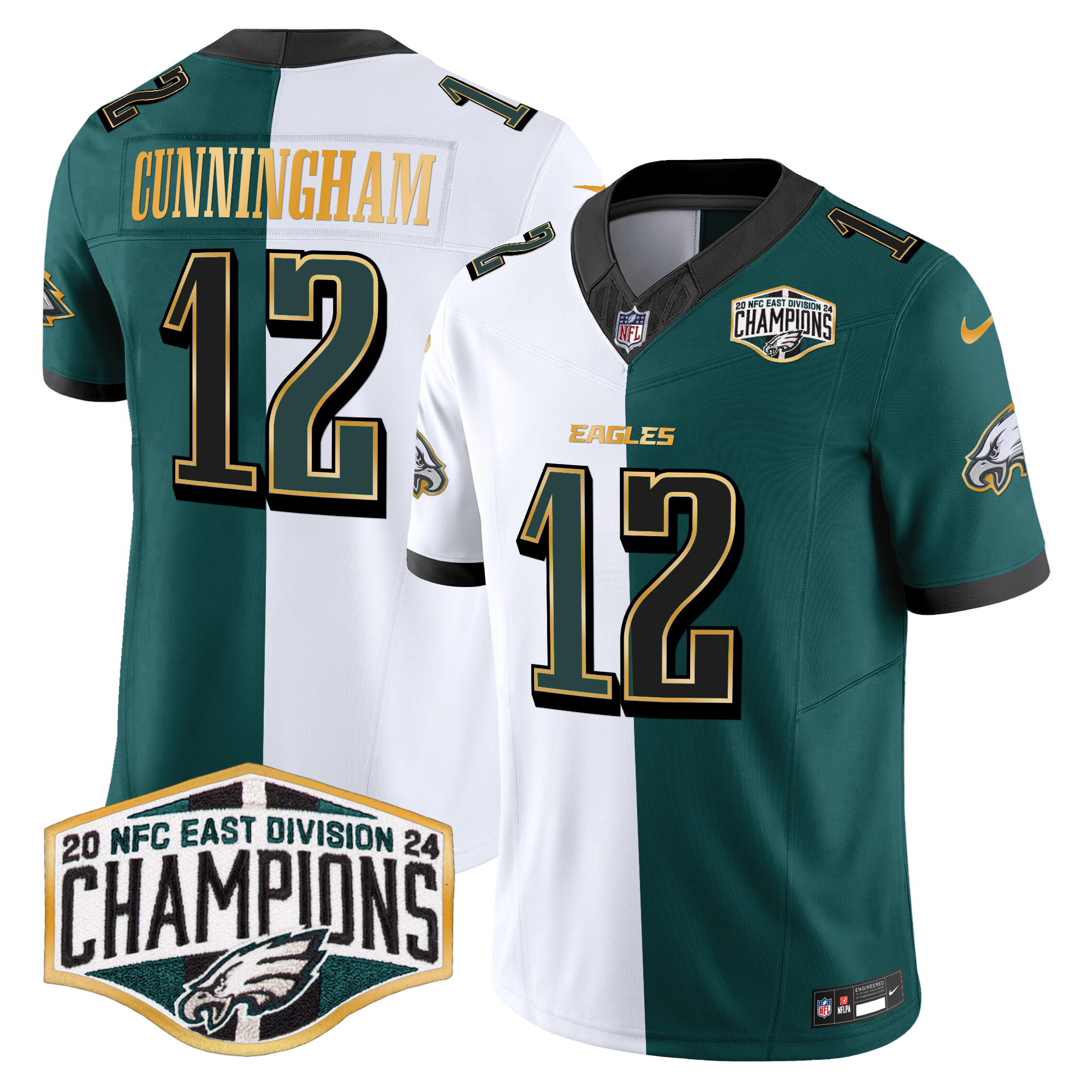 Randall Cunningham Men's Philadelphia Eagles 2024 NFC East Division Champions Gold Trim Vapor Limited Split Jersey - All Stitched