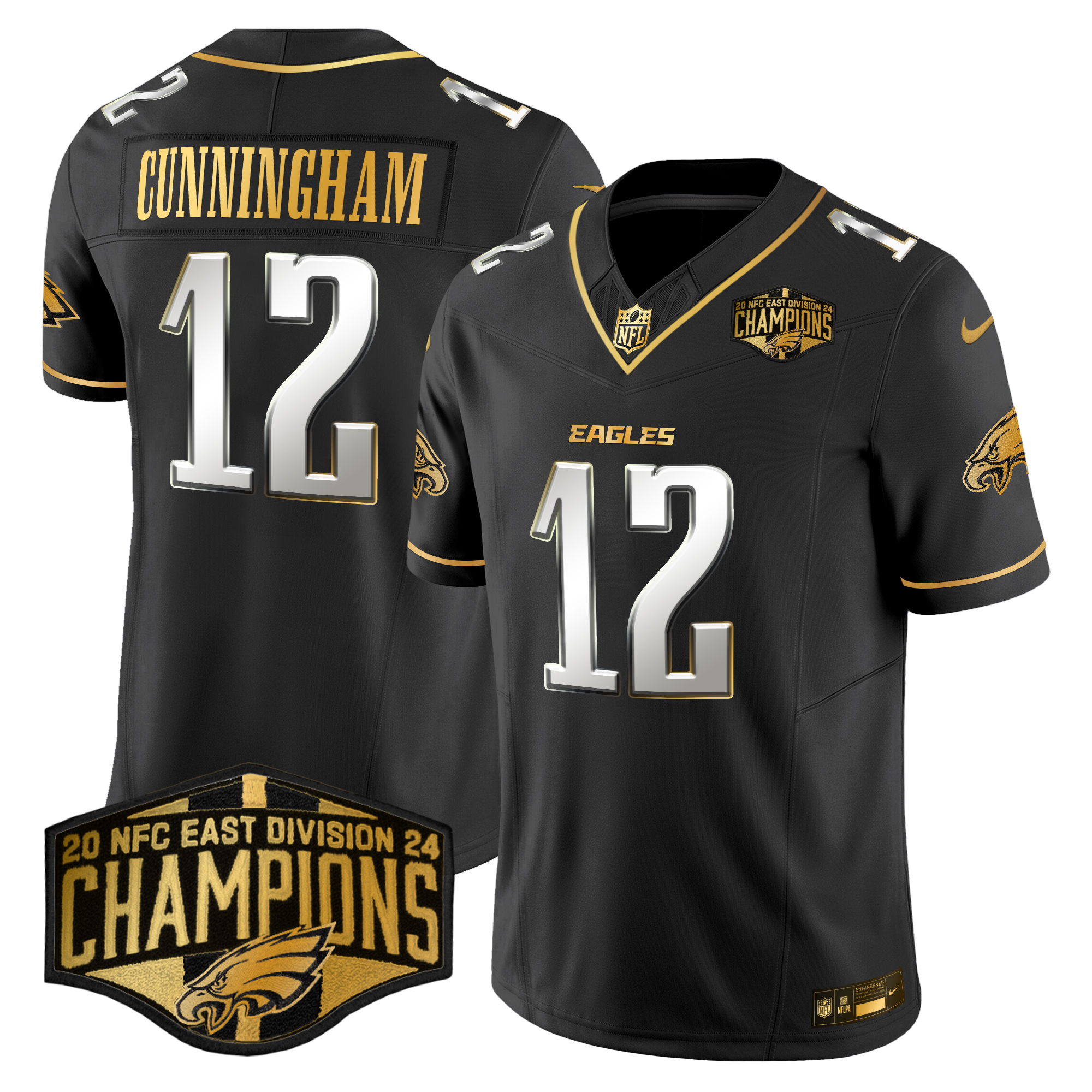 Randall Cunningham Men's Philadelphia Eagles 2024 NFC East Division Champions Gold Vapor Limited Black Limited Jersey - All Stitched