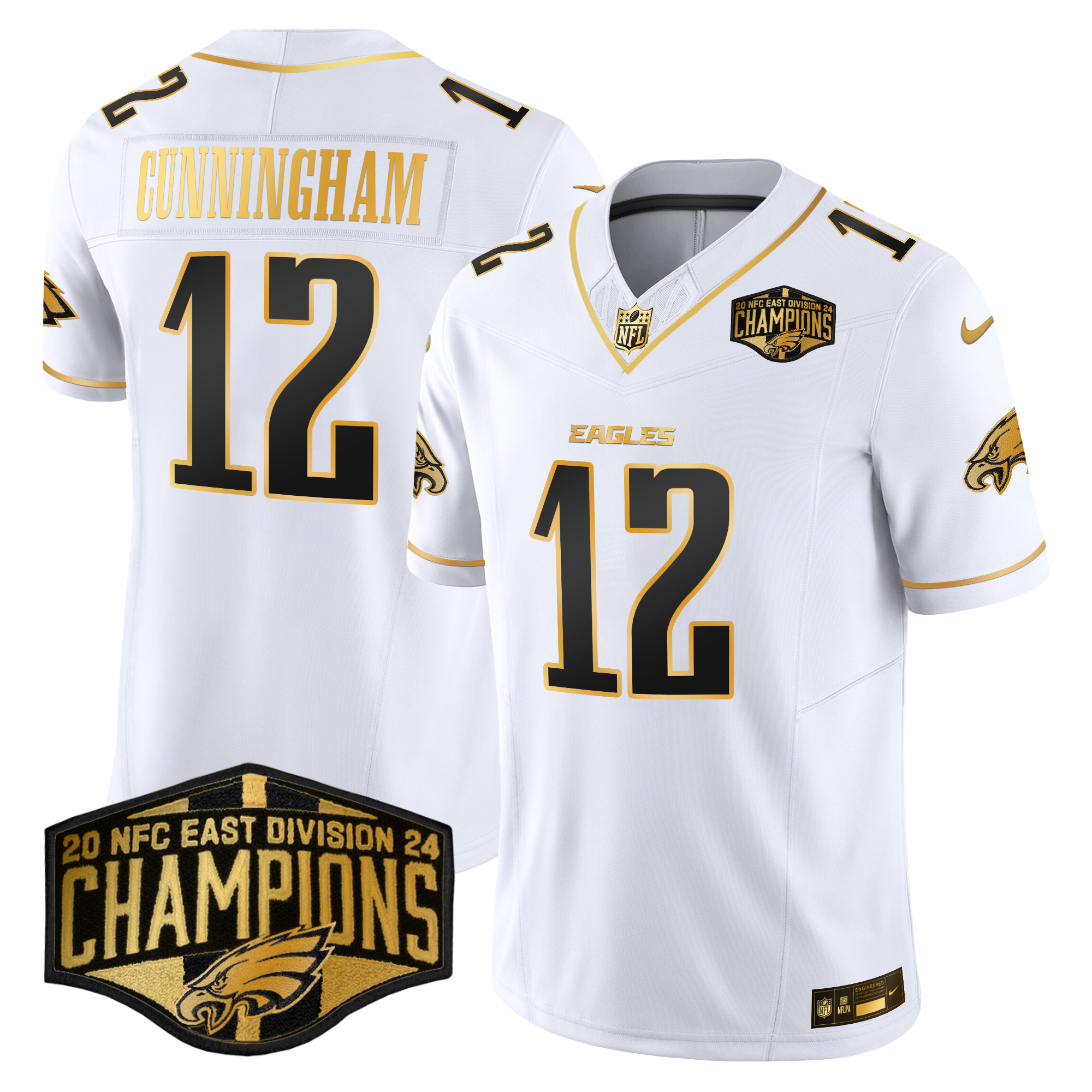 Randall Cunningham Men's Philadelphia Eagles 2024 NFC East Division Champions Gold Vapor Limited White Gold Jersey - All Stitched